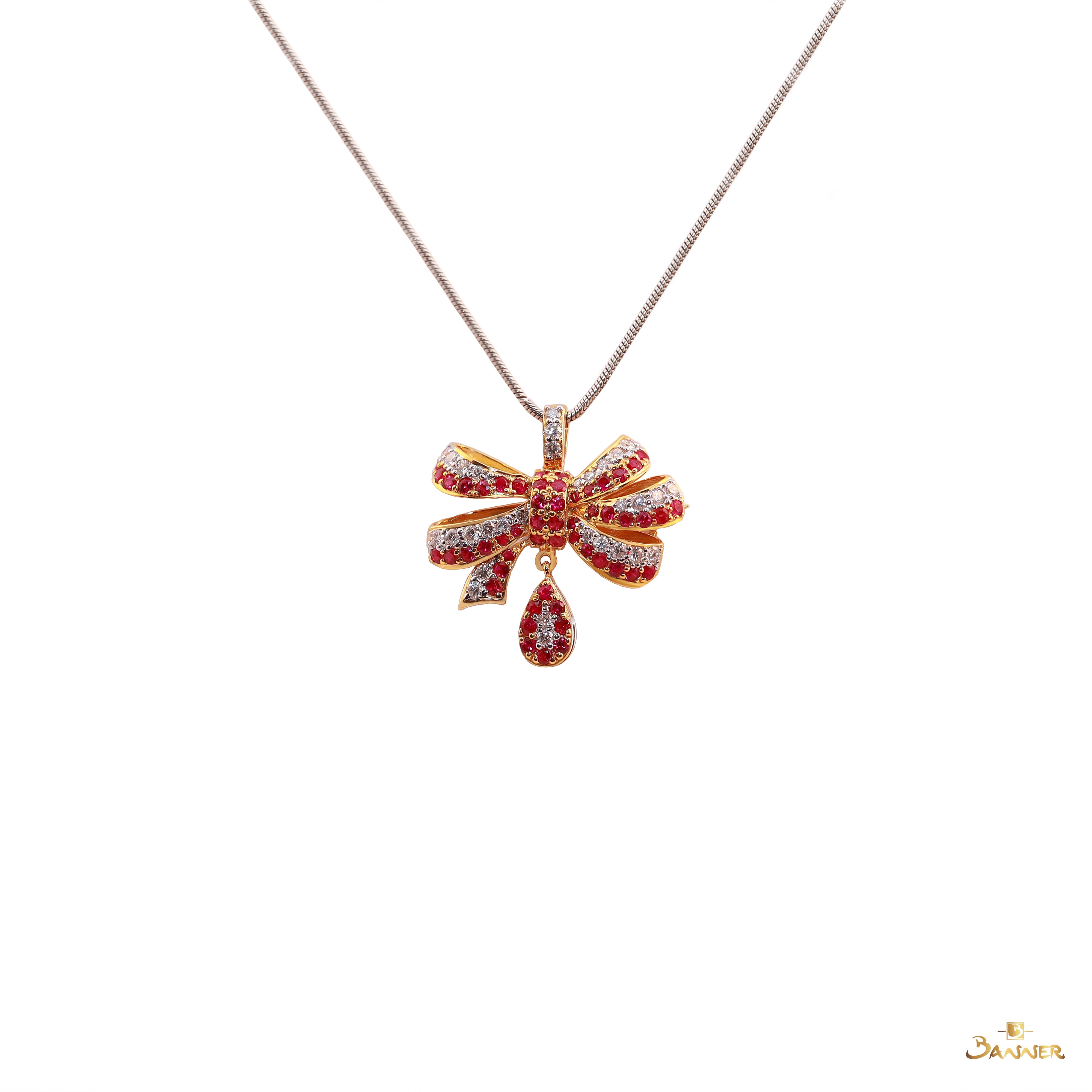 Ruby and Diamond Ribbon Pendant