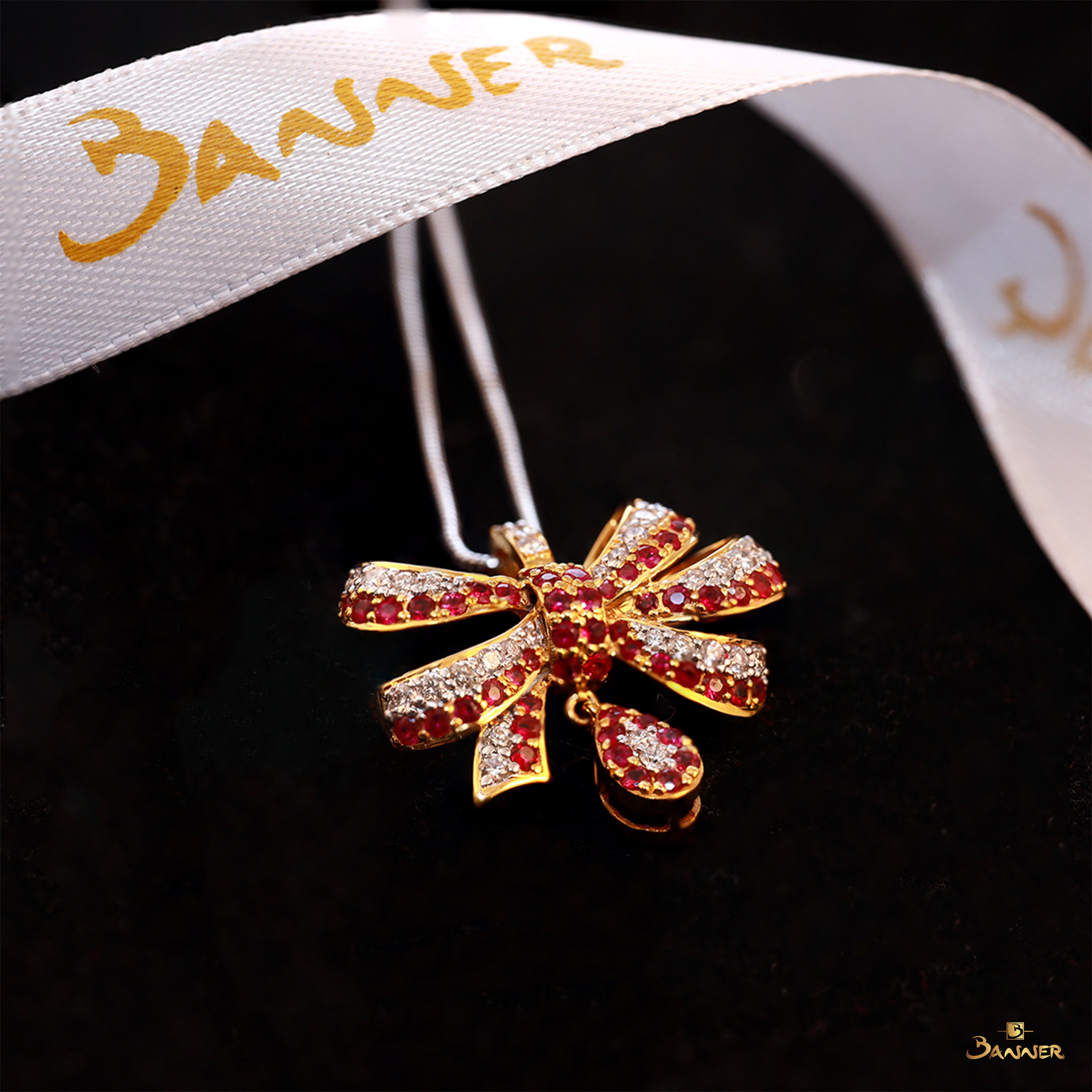 Ruby and Diamond Ribbon Pendant