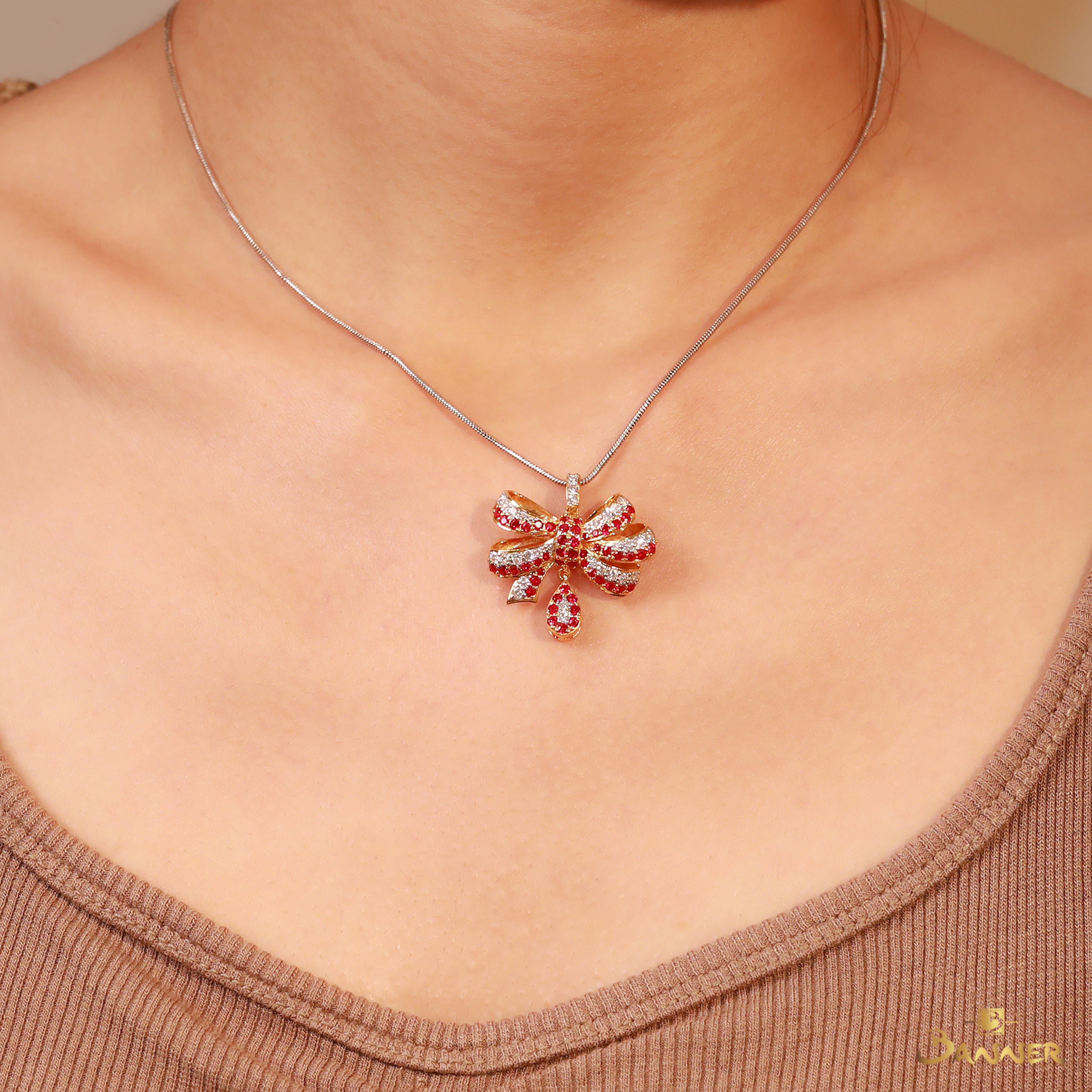 Ruby and Diamond Ribbon Pendant