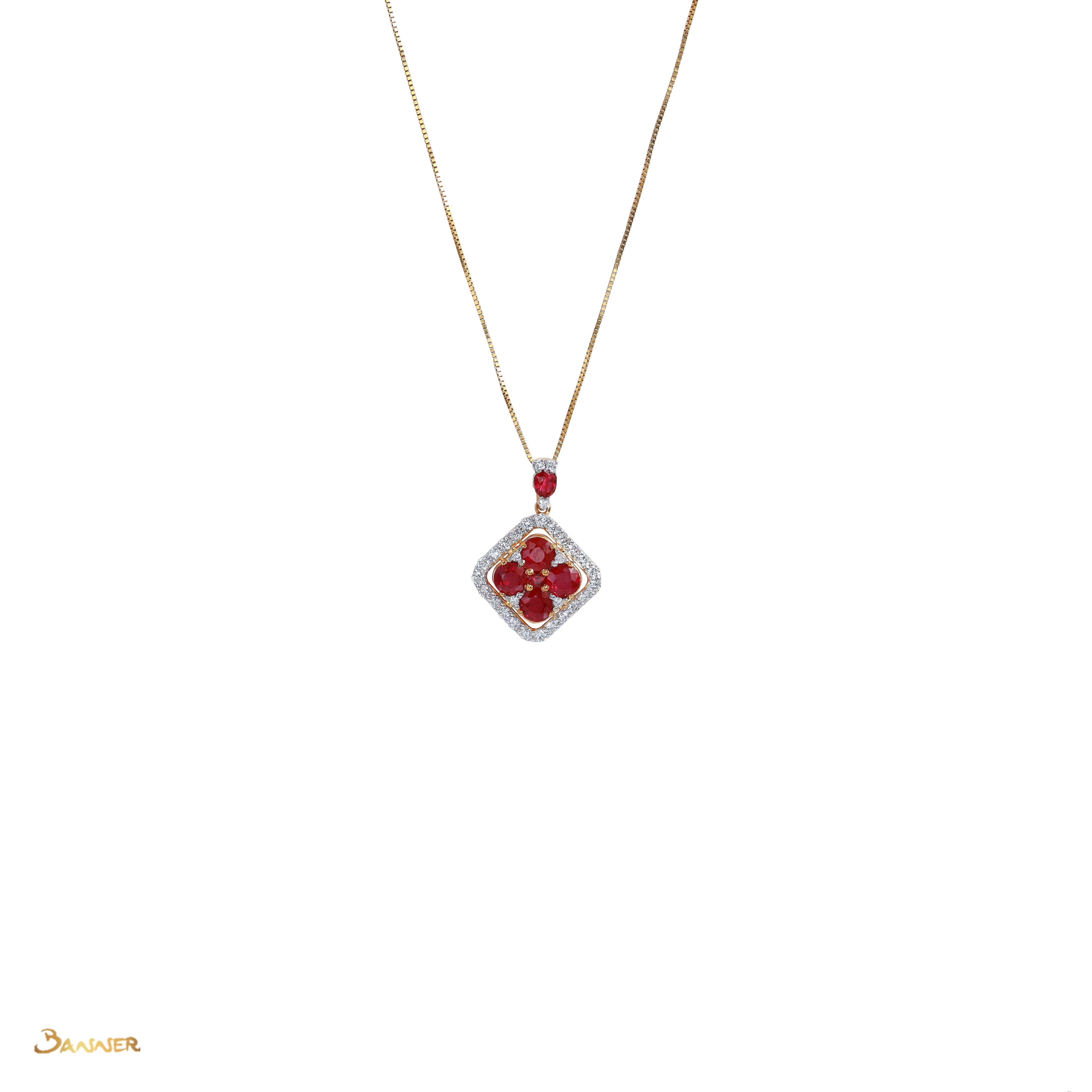 Ruby and Diamond Flower Pendant