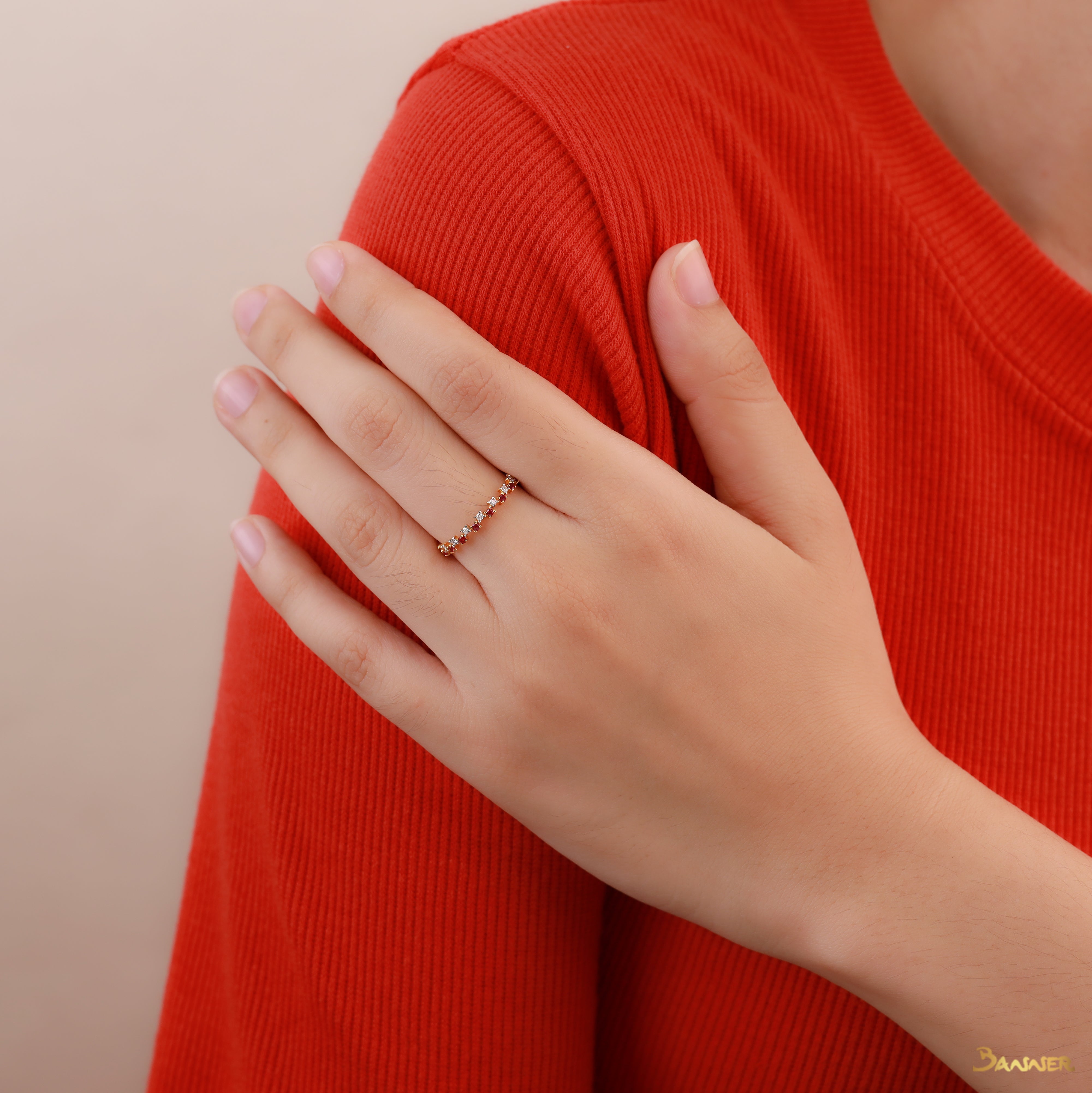 Ruby and Diamond Zig Zag Ring