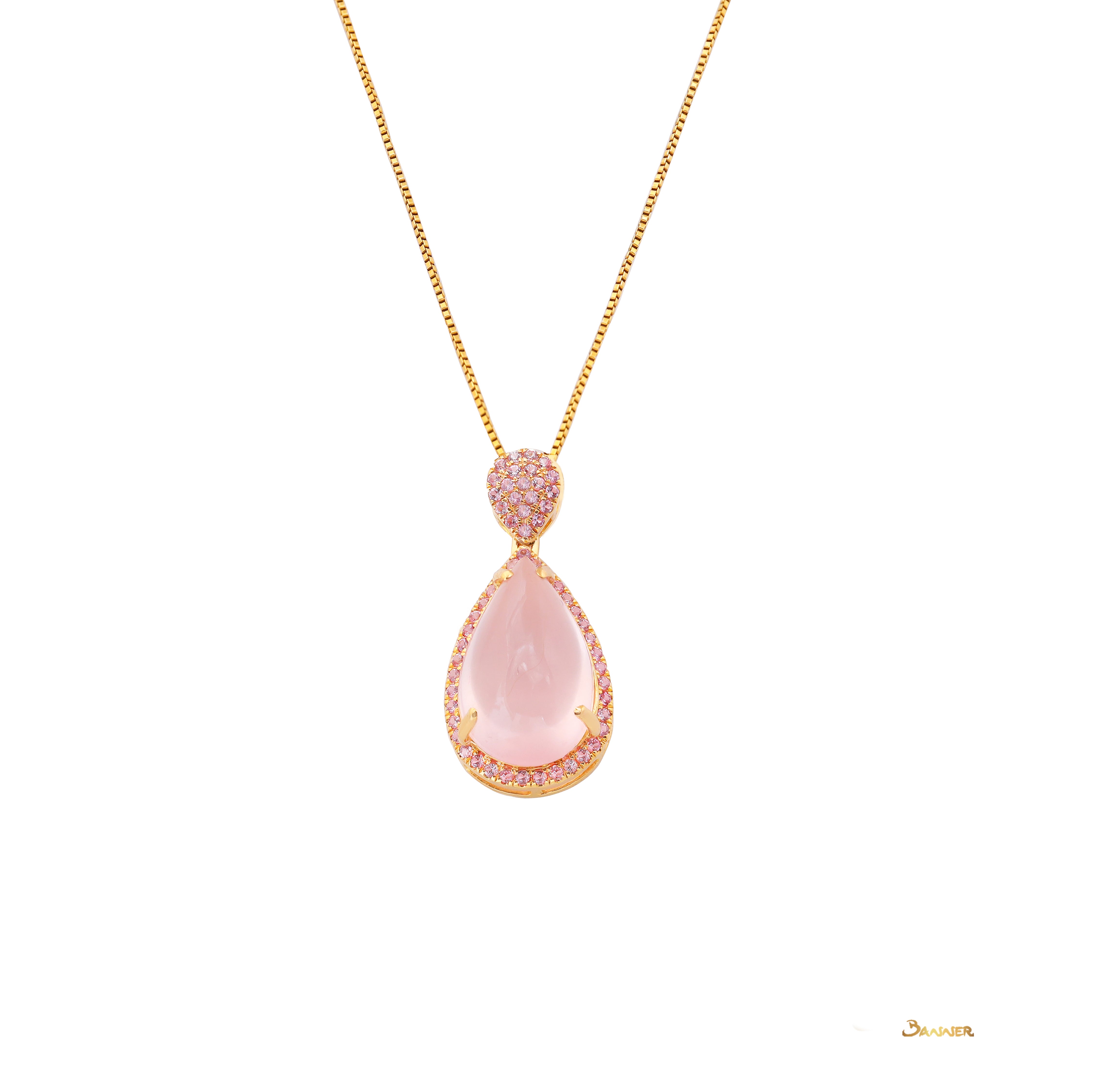 Drop-shaped Rose Quartz and Pink Sapphire Pendant