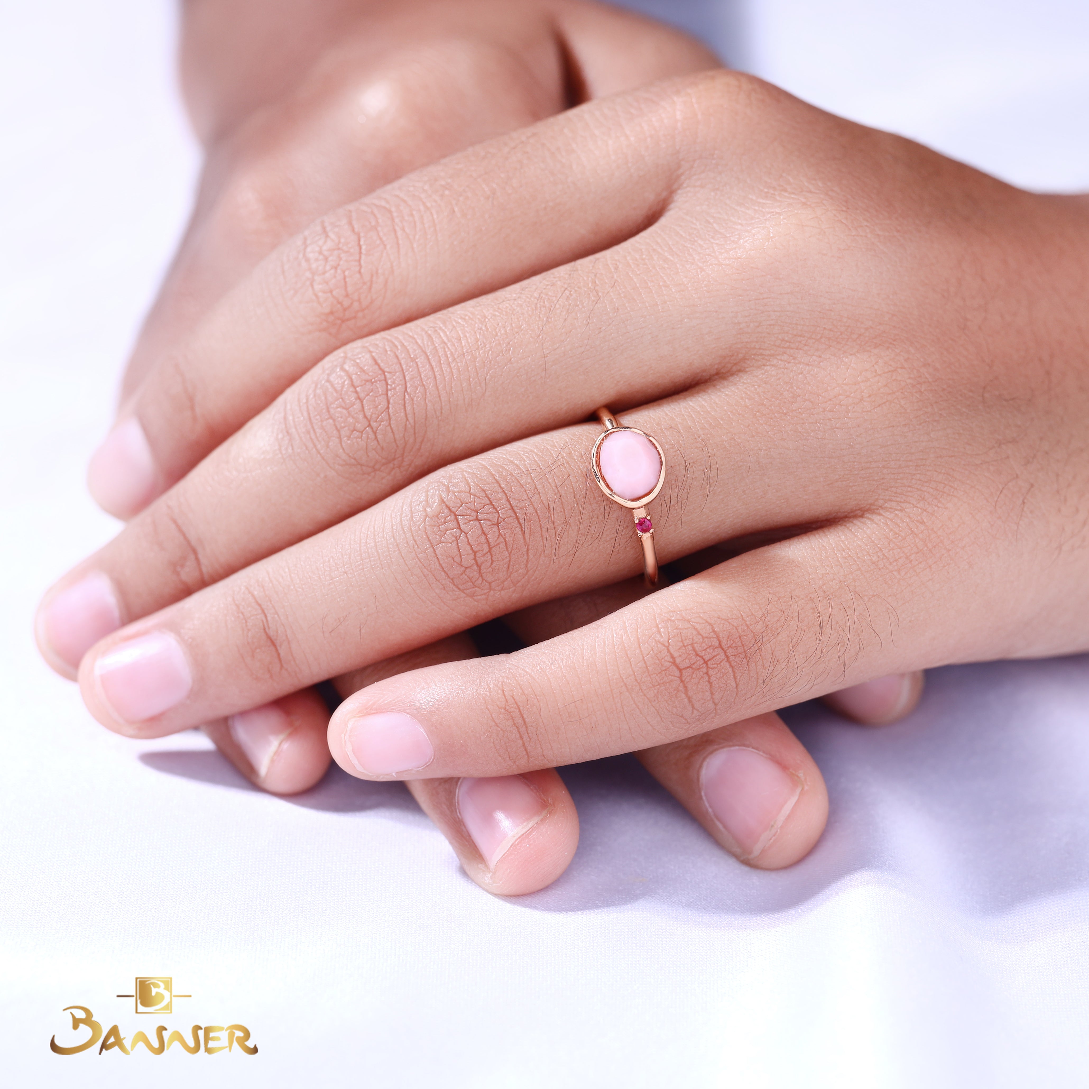 Rose Quartz and Ruby Petite Ring