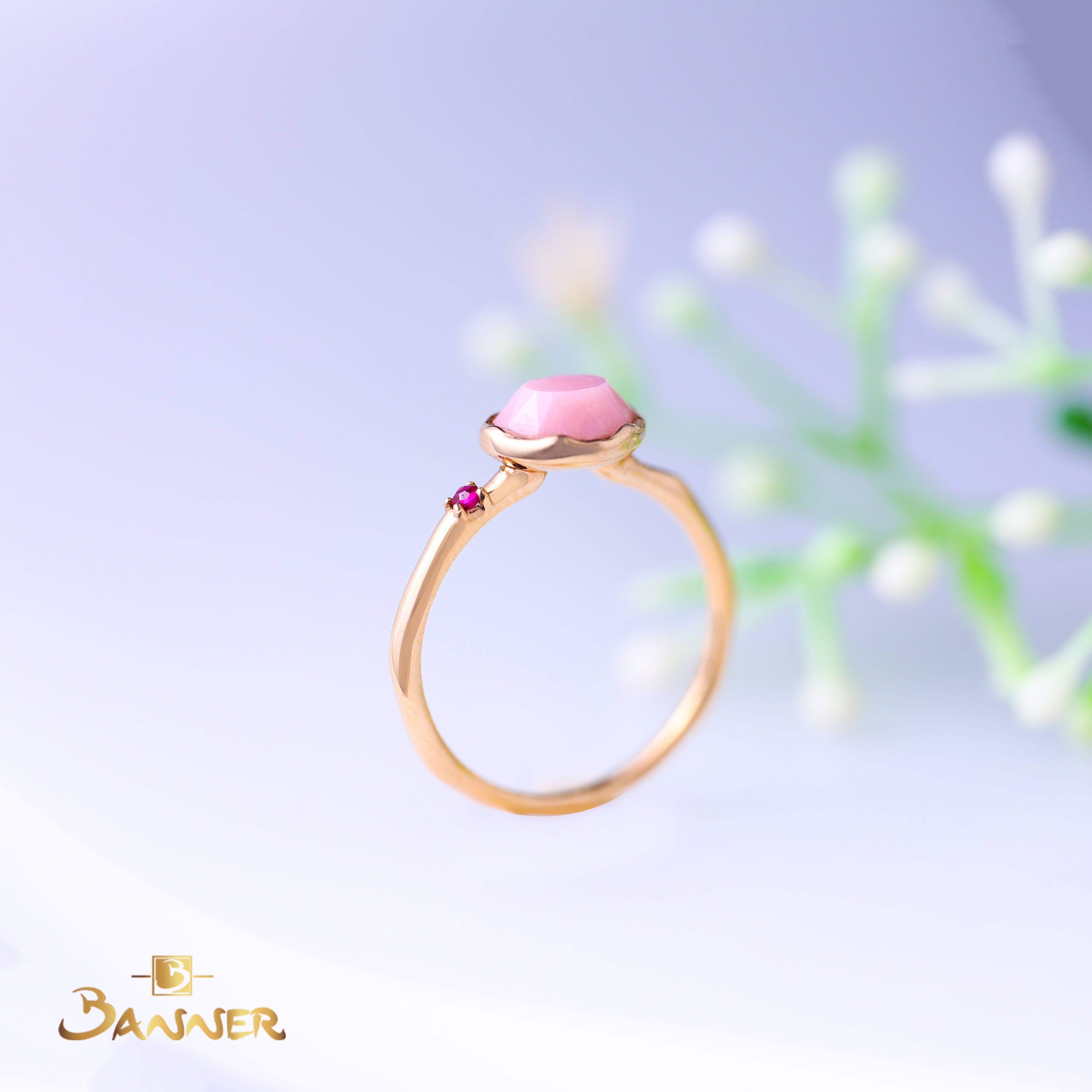 Rose Quartz and Ruby Petite Ring