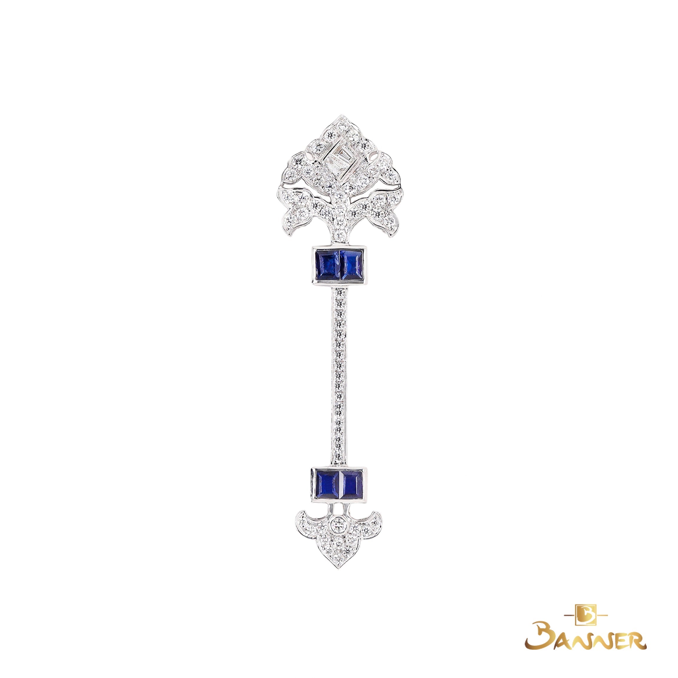 Emerald-cut Sapphire and Diamond Artemis Brooch