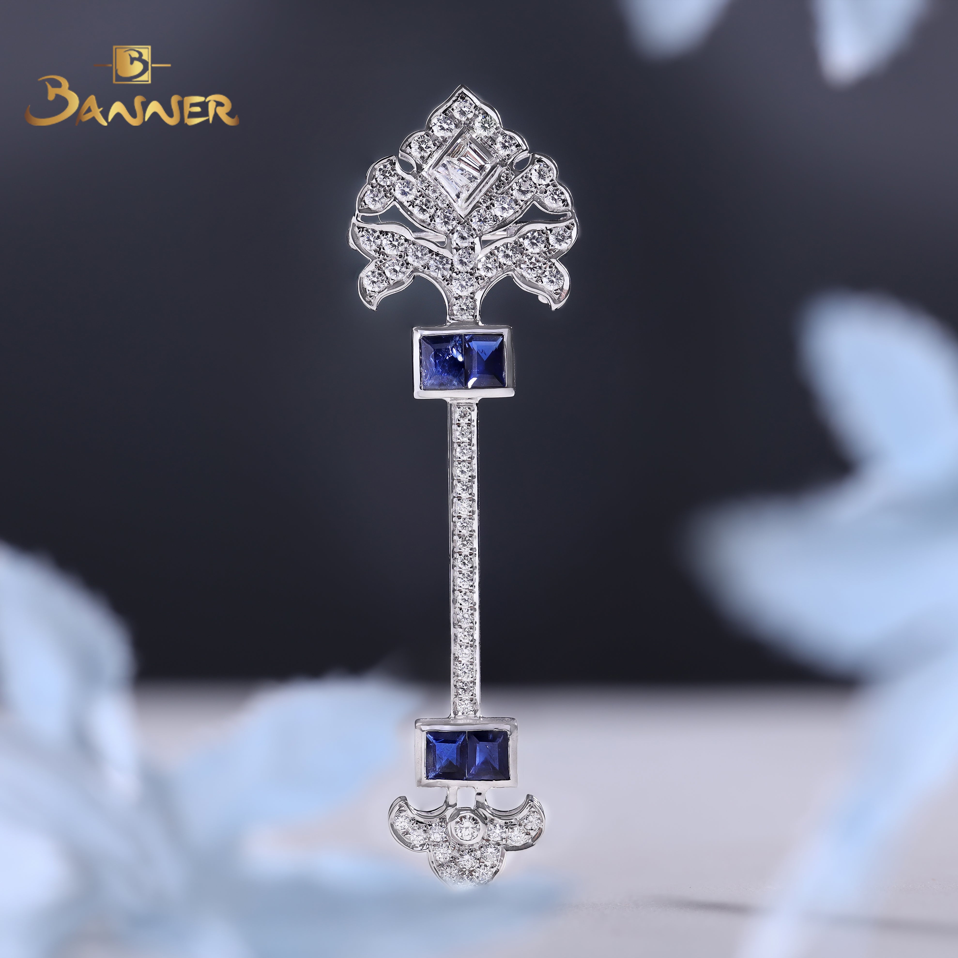 Emerald-cut Sapphire and Diamond Artemis Brooch