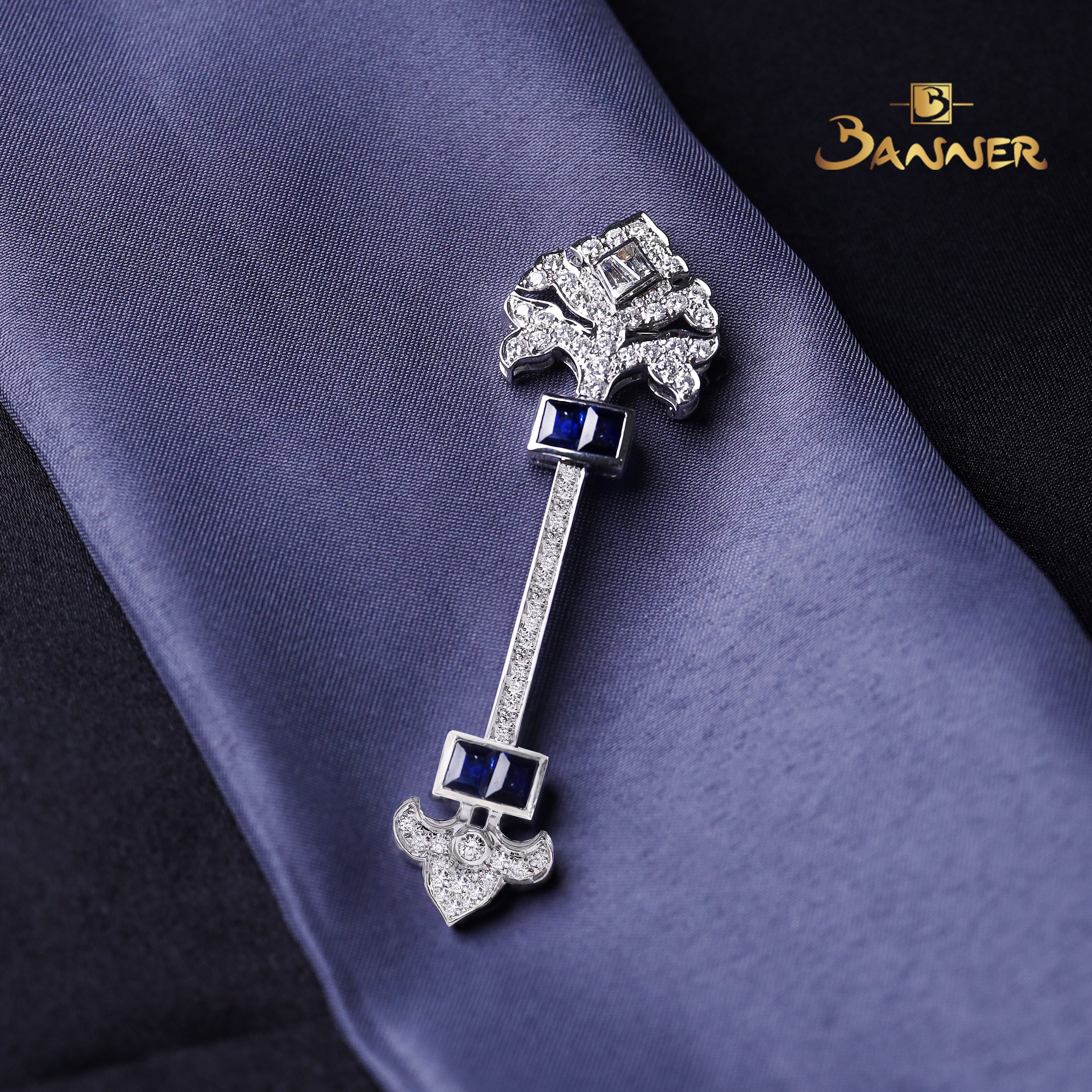 Emerald-cut Sapphire and Diamond Artemis Brooch
