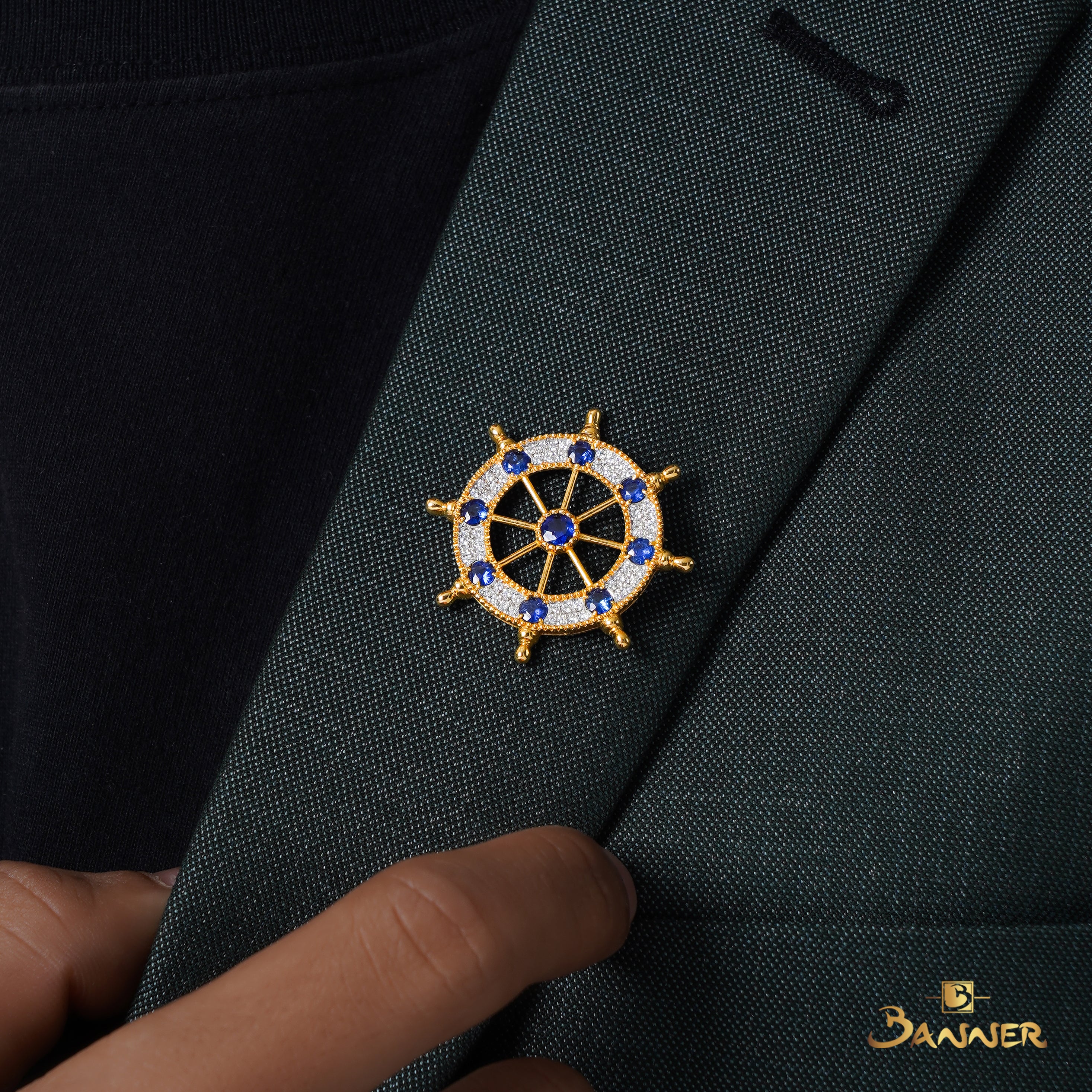 Sapphire and Diamond Helm Brooch