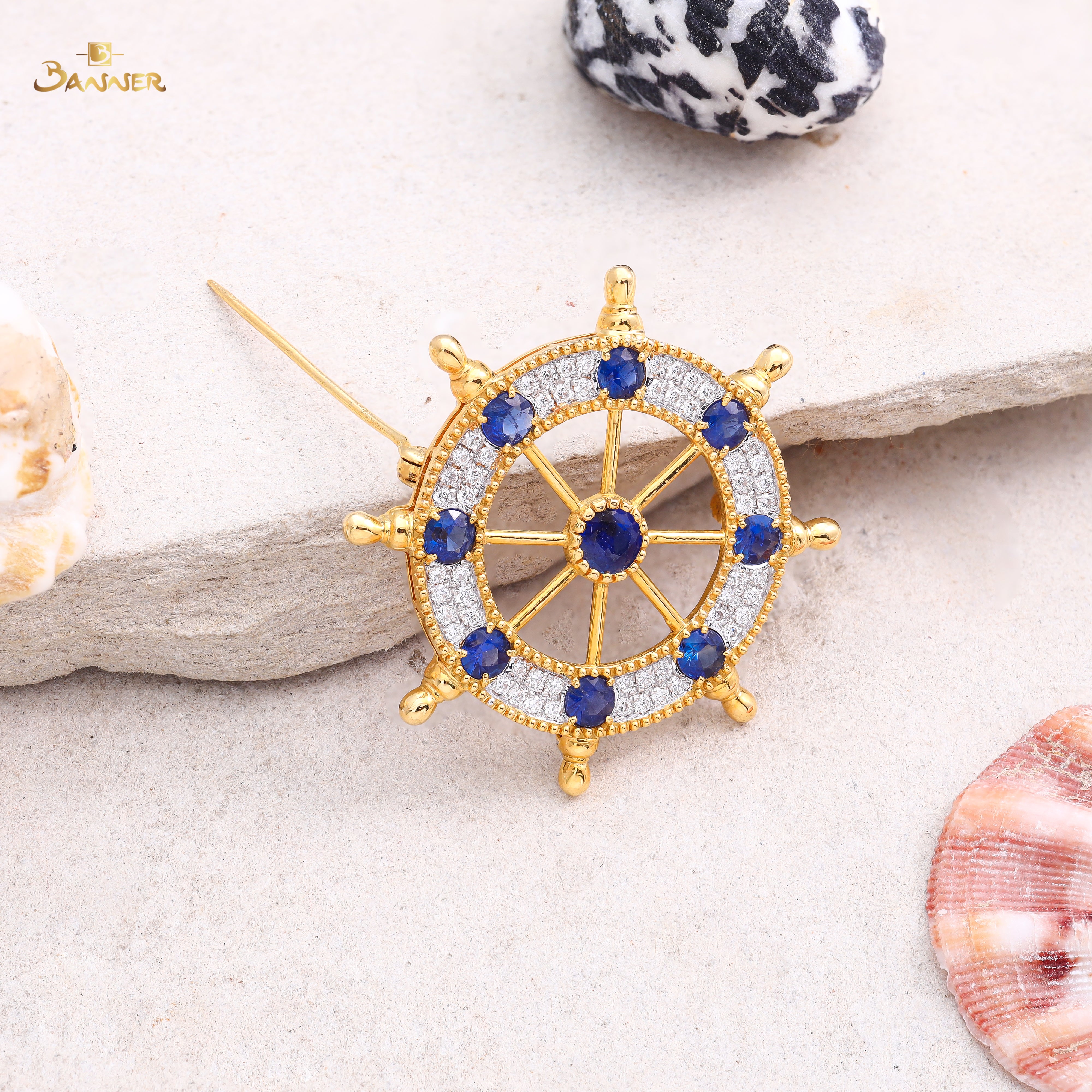 Sapphire and Diamond Helm Brooch