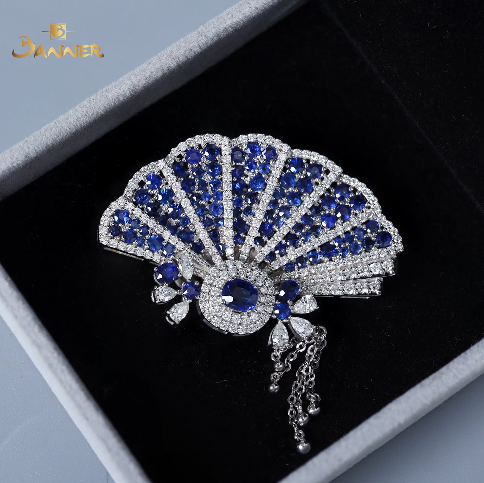 Sapphire and Diamond Fan Brooch