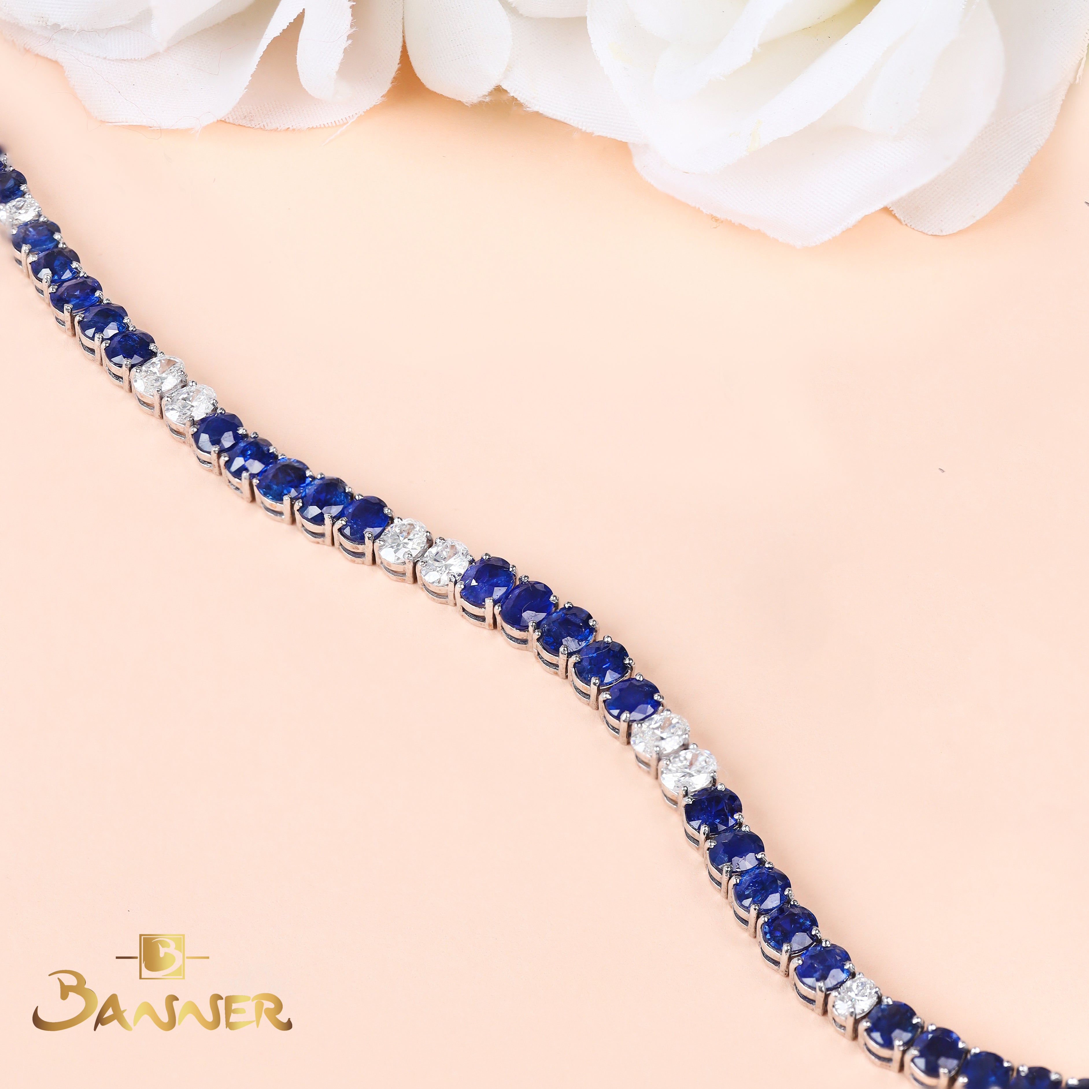 Sapphire and Oval Diamond Tennis Bracelet