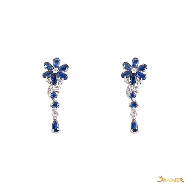 Sapphire and Diamond Floral Dangle Earrings