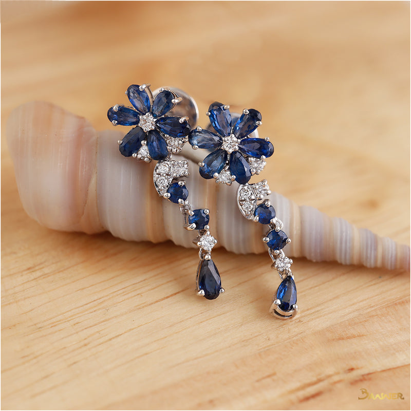 Sapphire and Diamond Floral Dangle Earrings