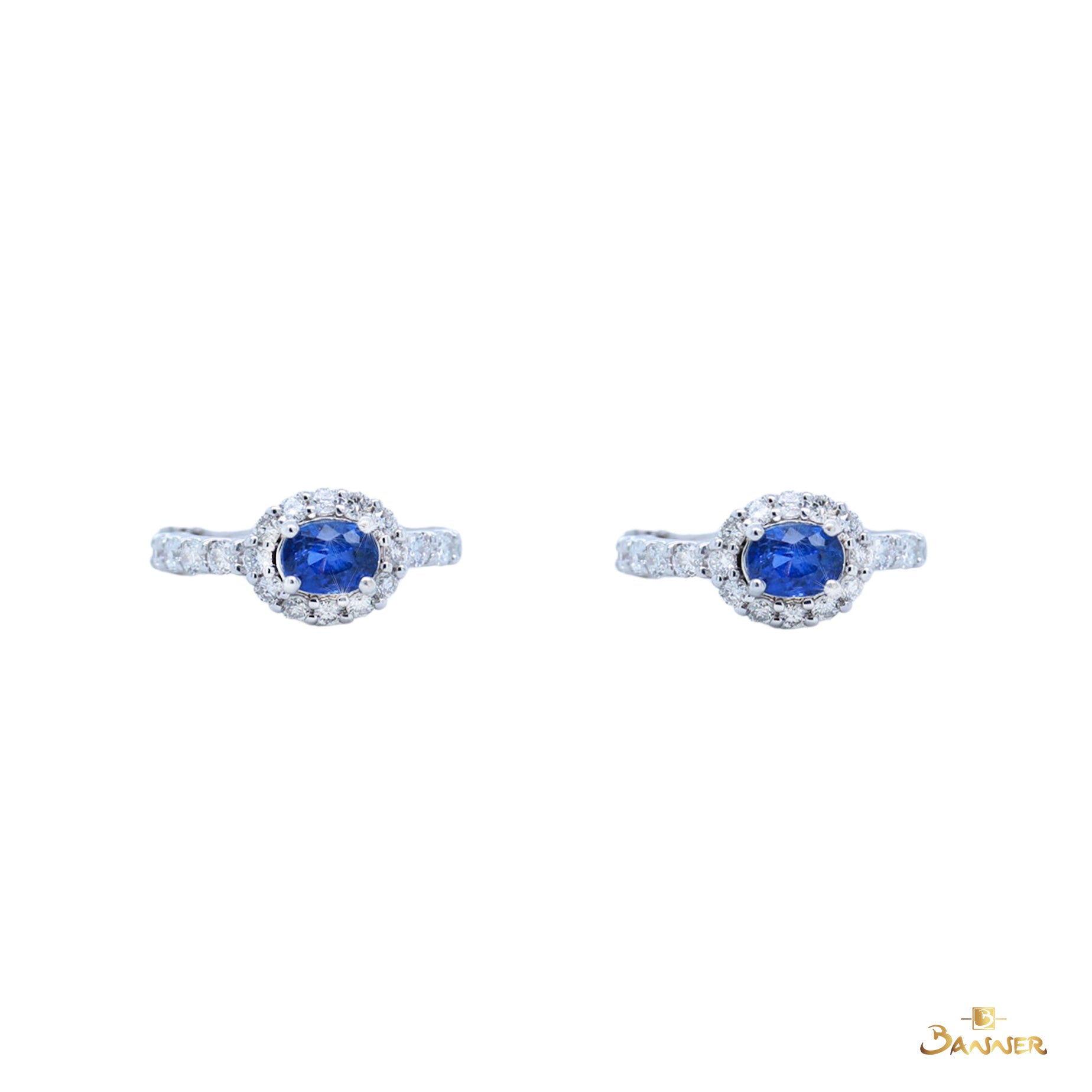 Sapphire and Diamond Halo Huggie Earrings