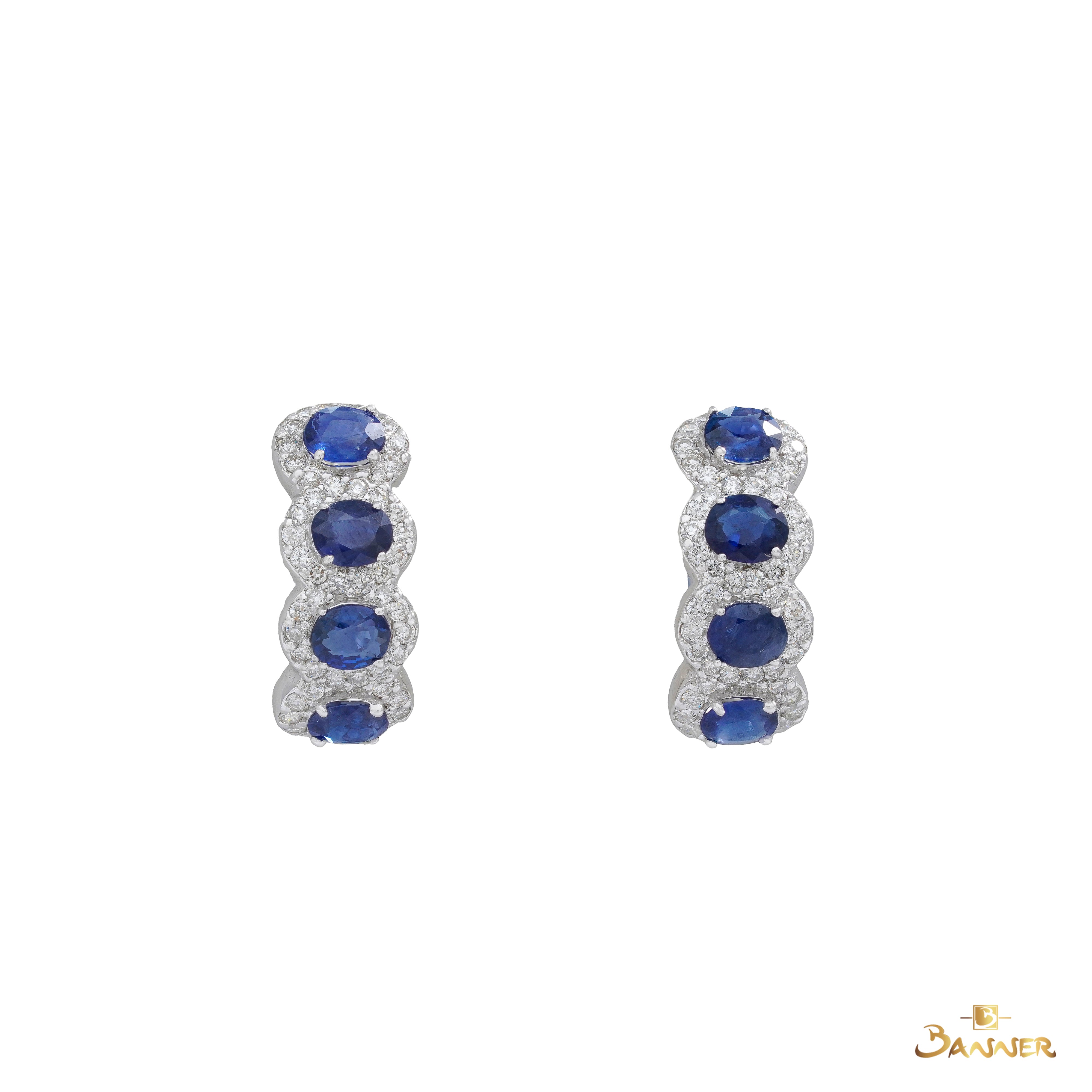 Sapphire and Diamond Halo Huggie Earrings
