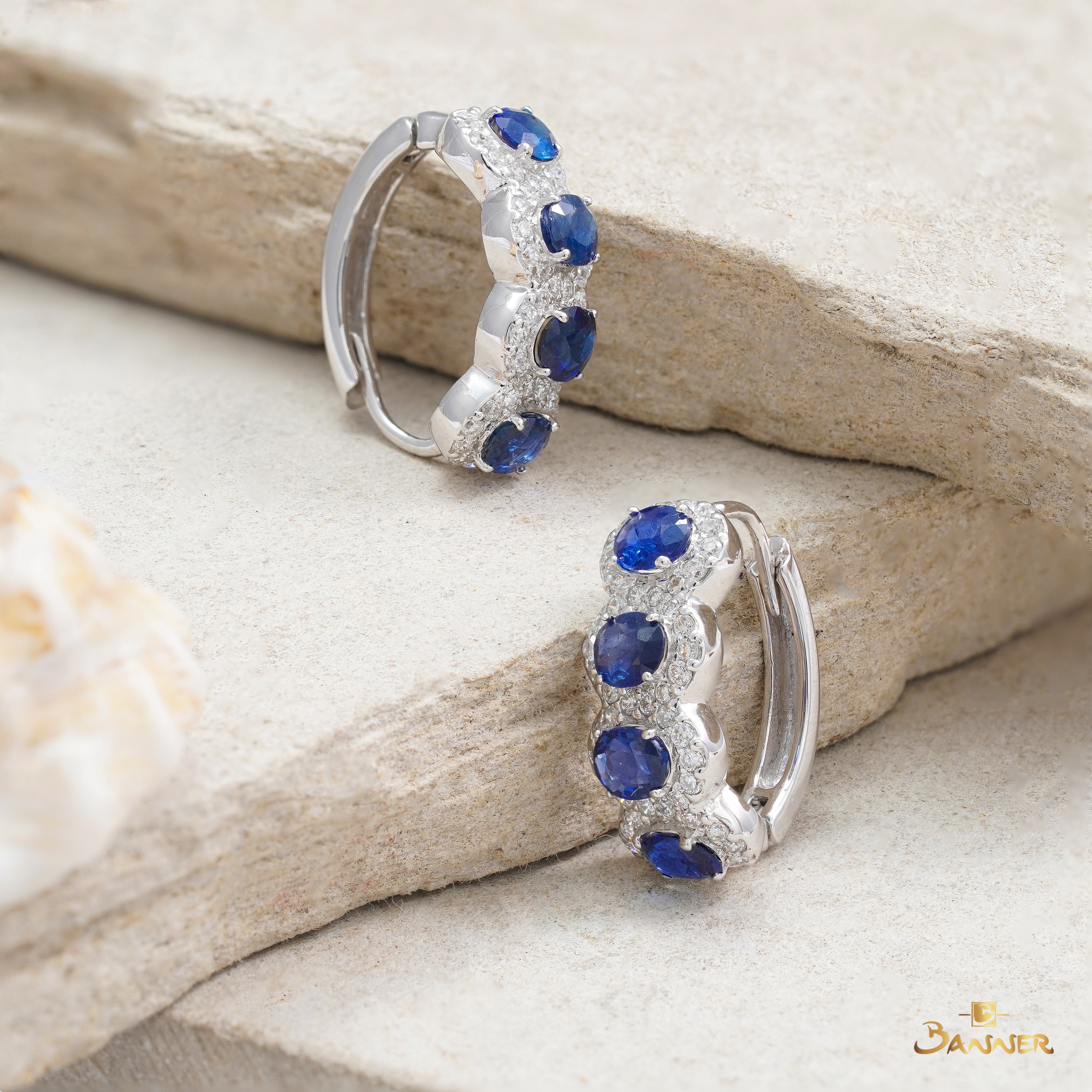 Sapphire and Diamond Halo Huggie Earrings