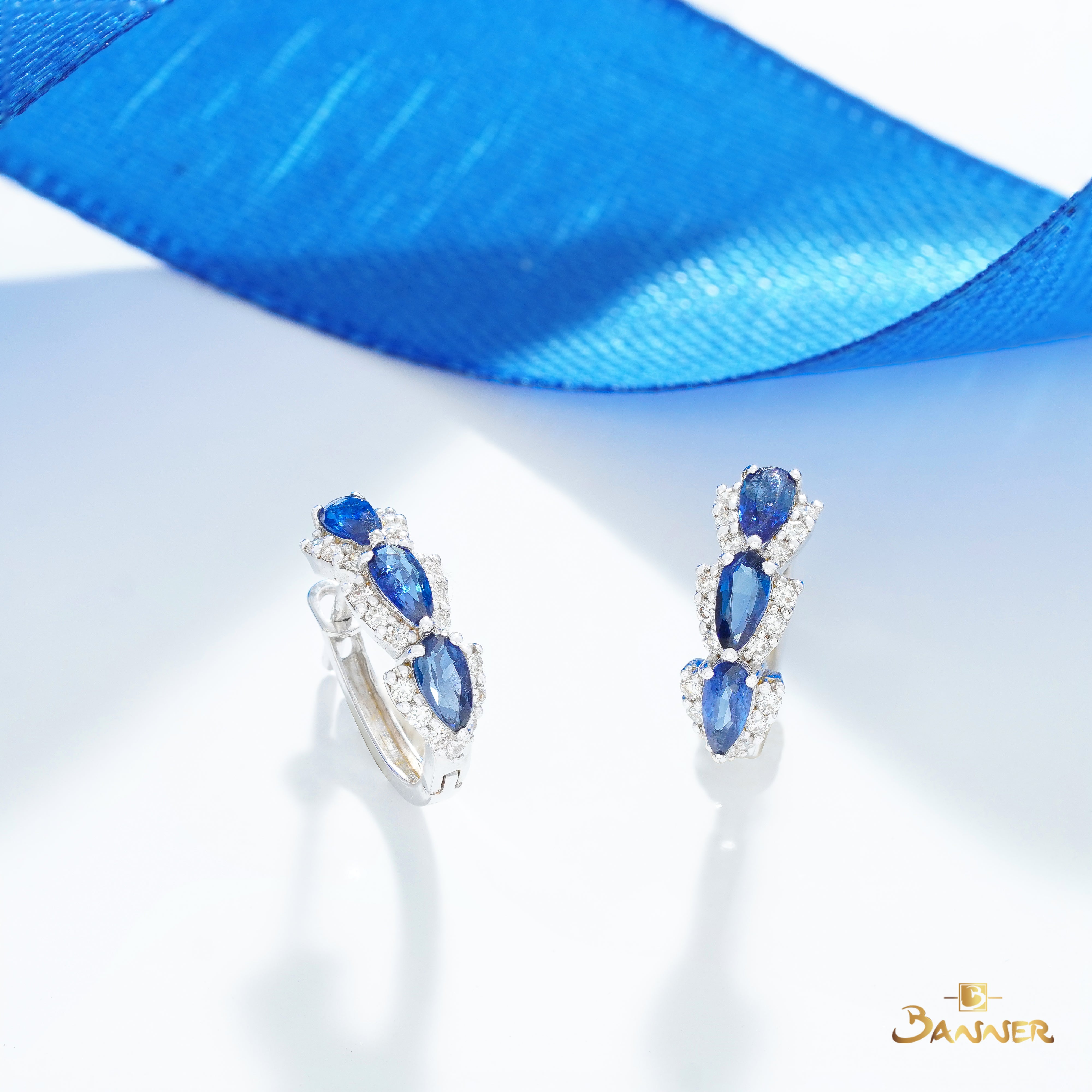 Sapphire and Diamond Rain-drop Huggie Earrings