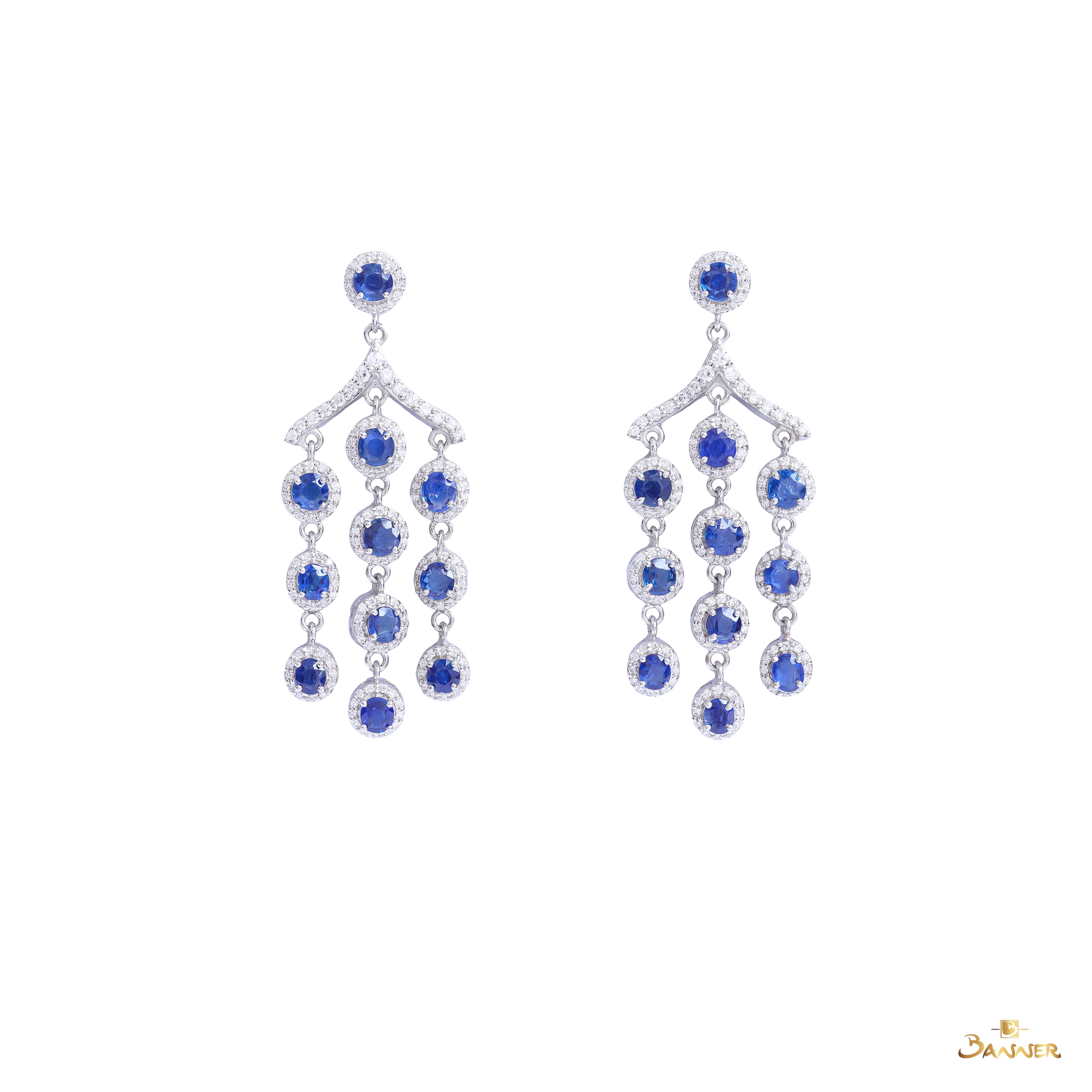 Sapphire and Diamond Halo Chandelier Drops Earrings