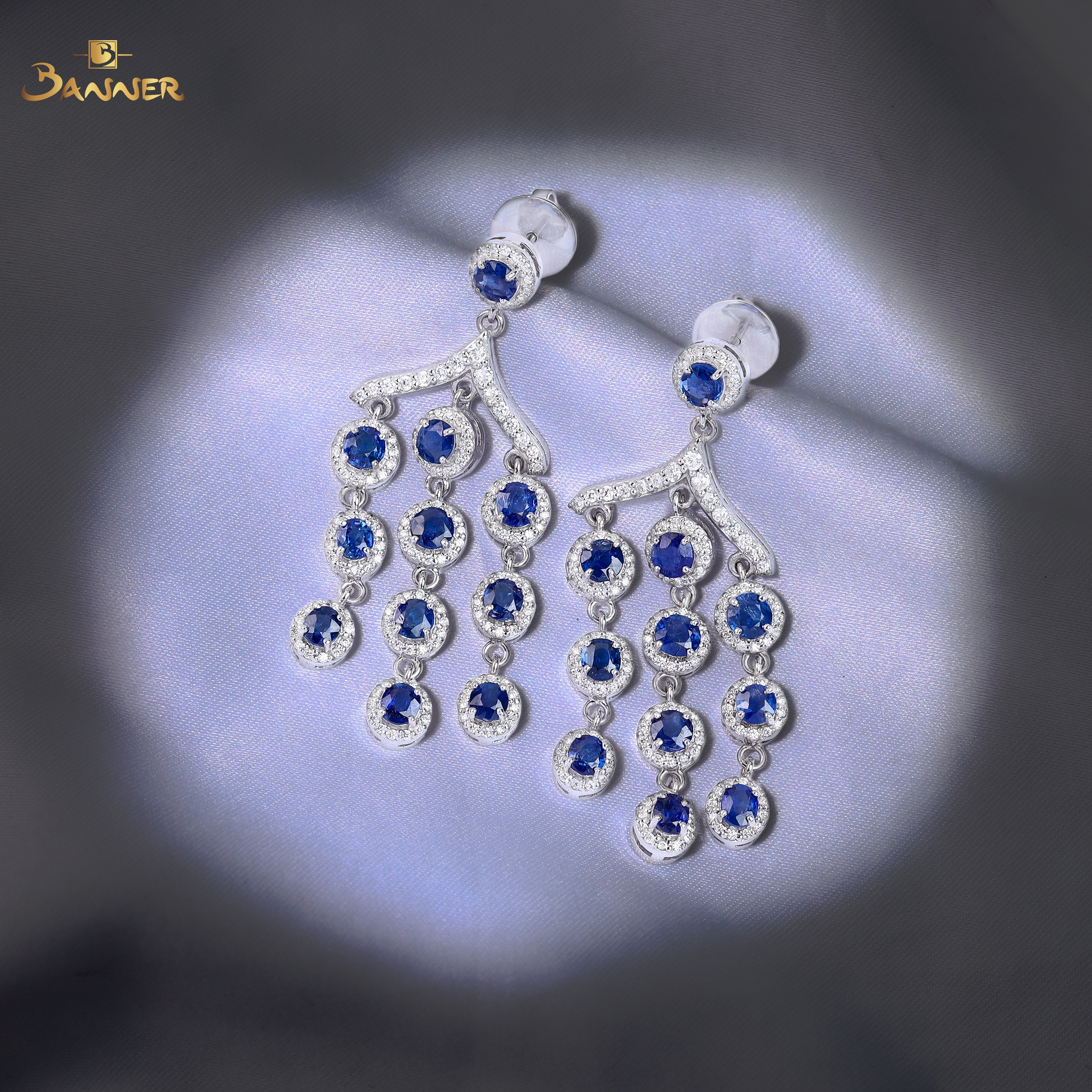 Sapphire and Diamond Halo Chandelier Drops Earrings