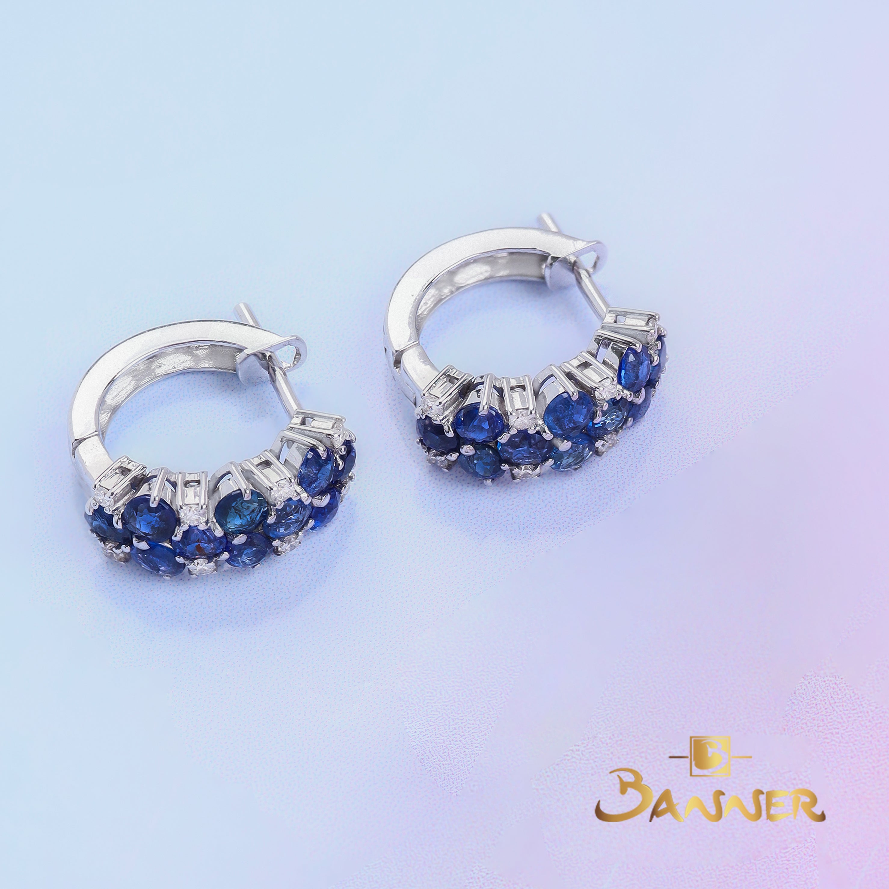 Sapphire and Diamond Pave Huggie Earrings