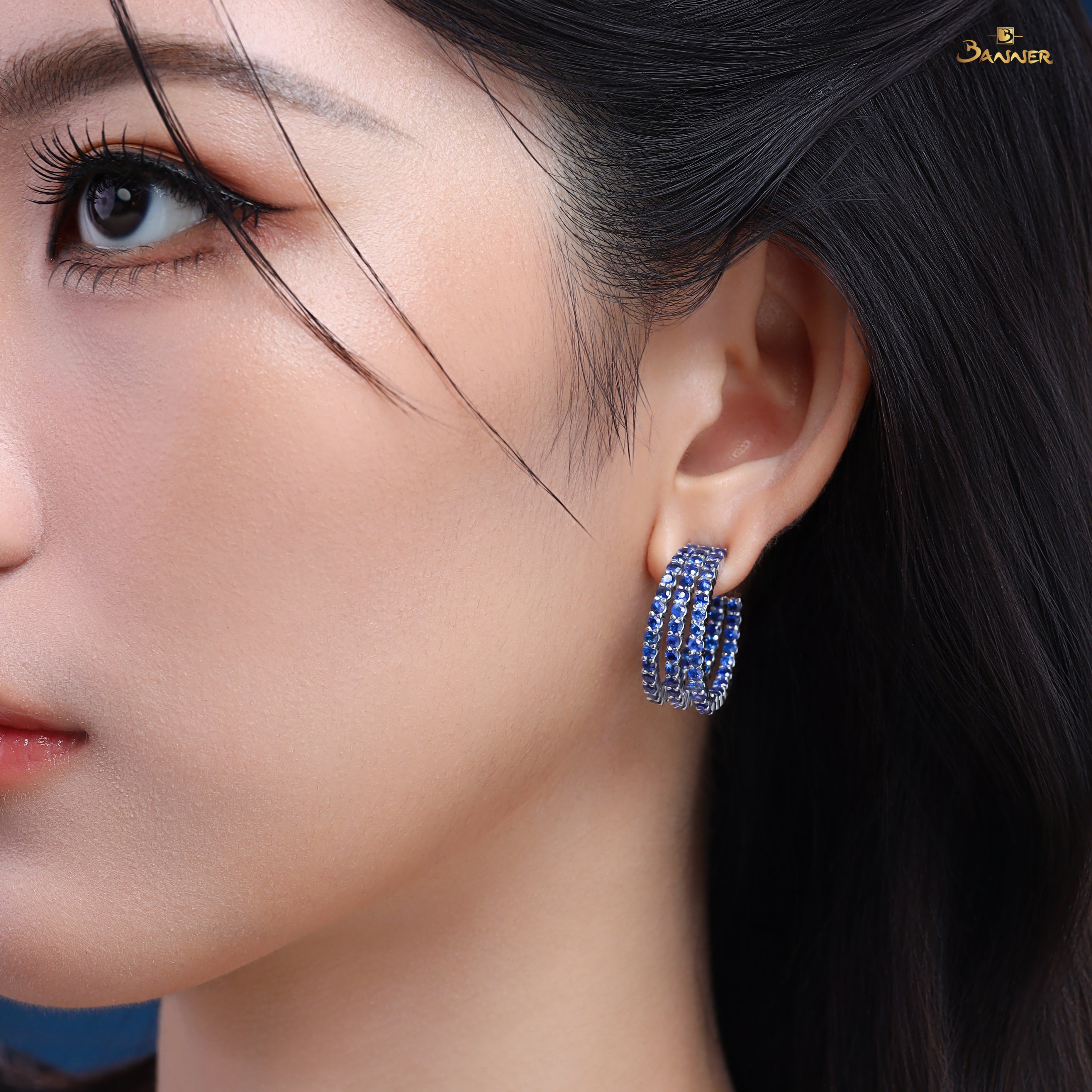 Sapphire Triple Hoop Earrings