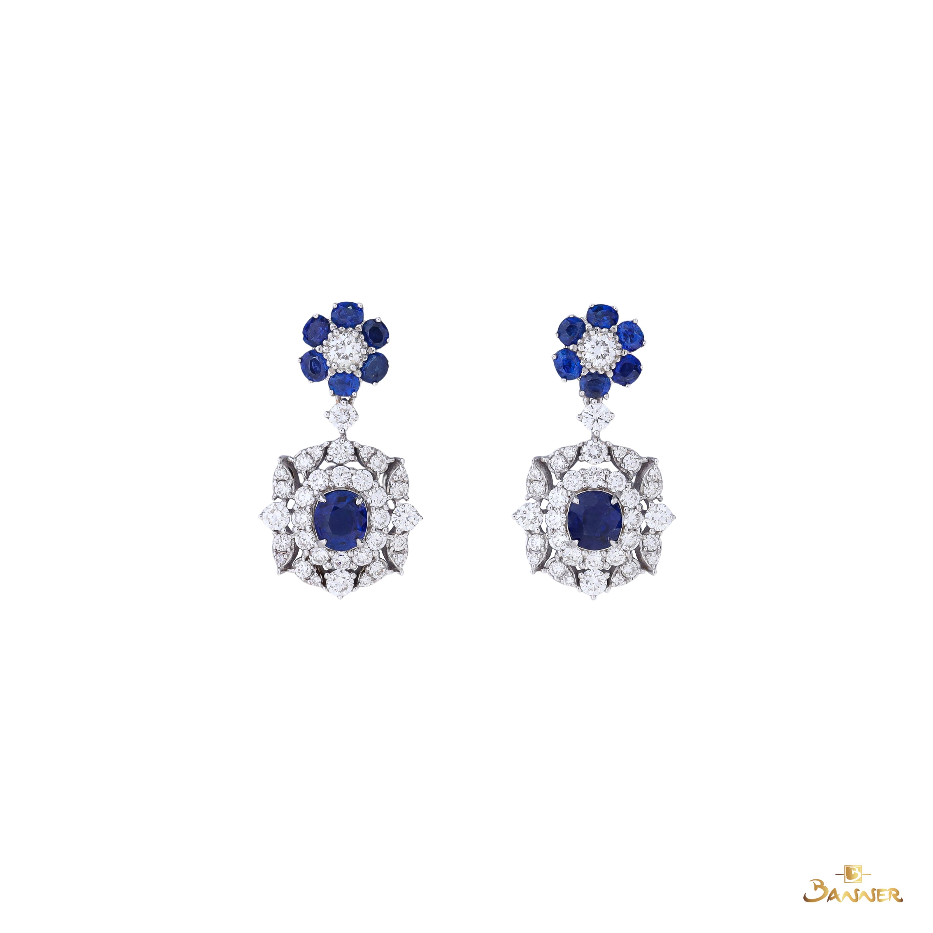Sapphire and Diamond Vintage Dangle Earrings