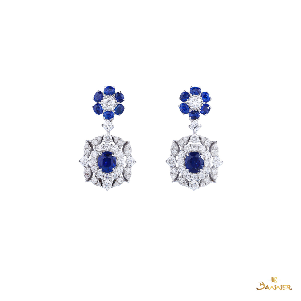 Sapphire and Diamond Vintage Dangle Earrings