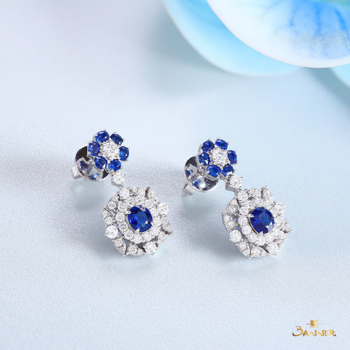Sapphire and Diamond Vintage Dangle Earrings