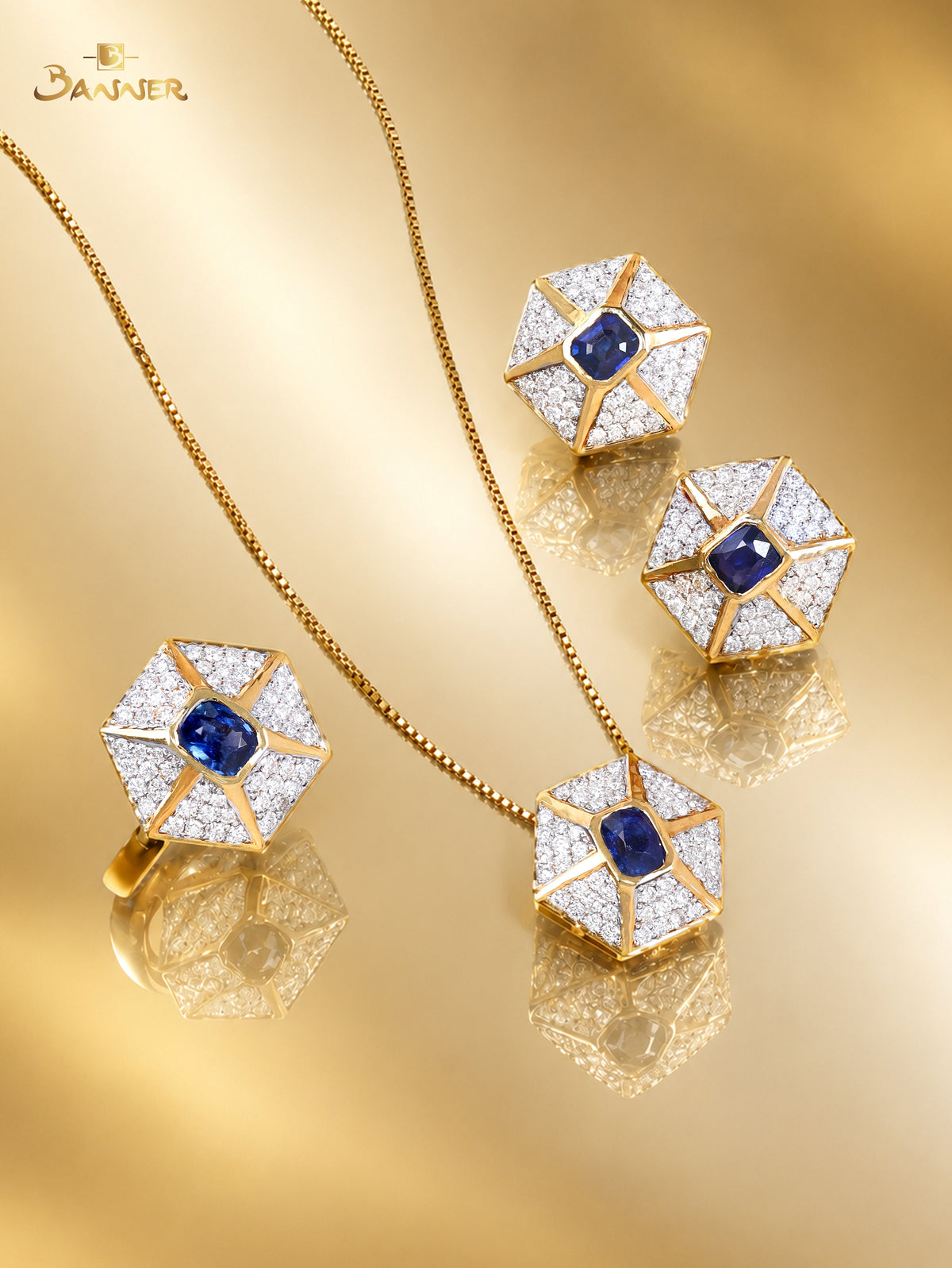 Sapphire and Diamond Hexagon Earrings