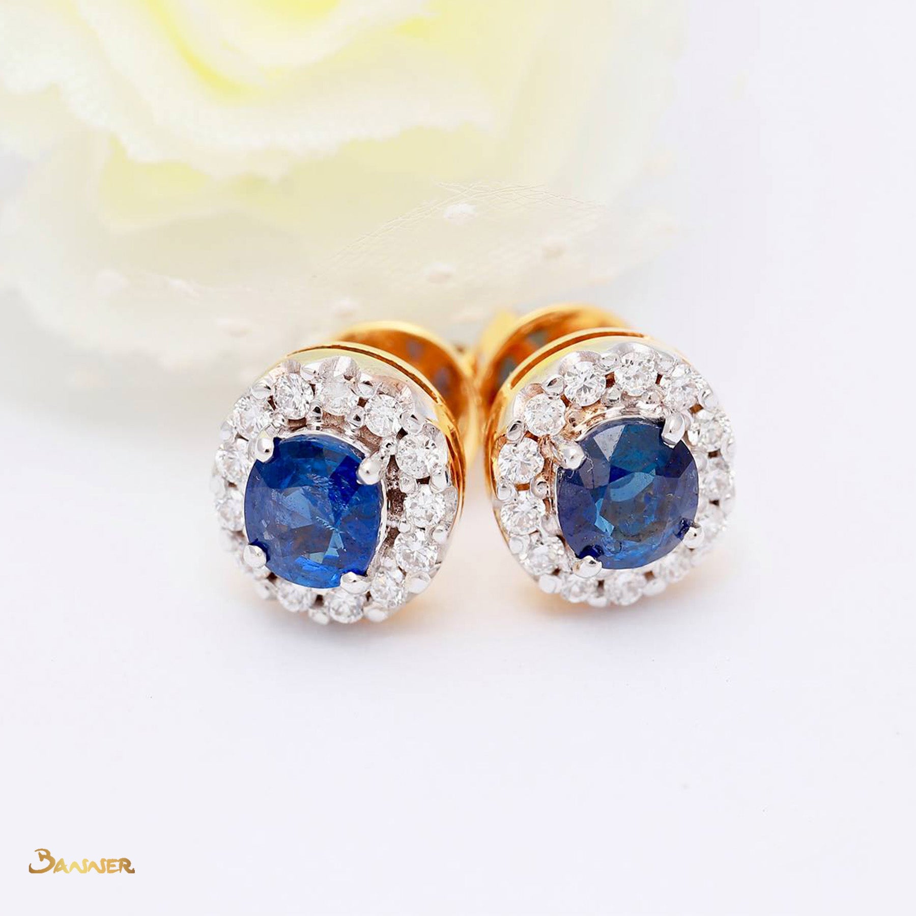 Sapphire and Diamond Halo Earrings