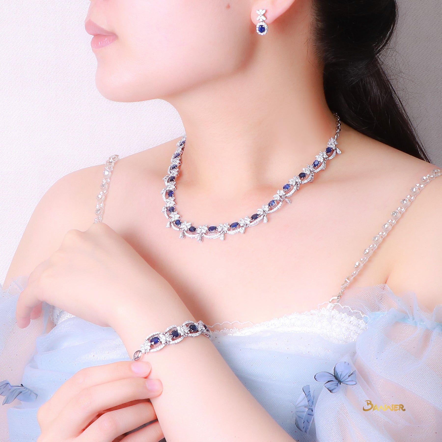 Sapphire and Diamond Dangle Halo Earrings