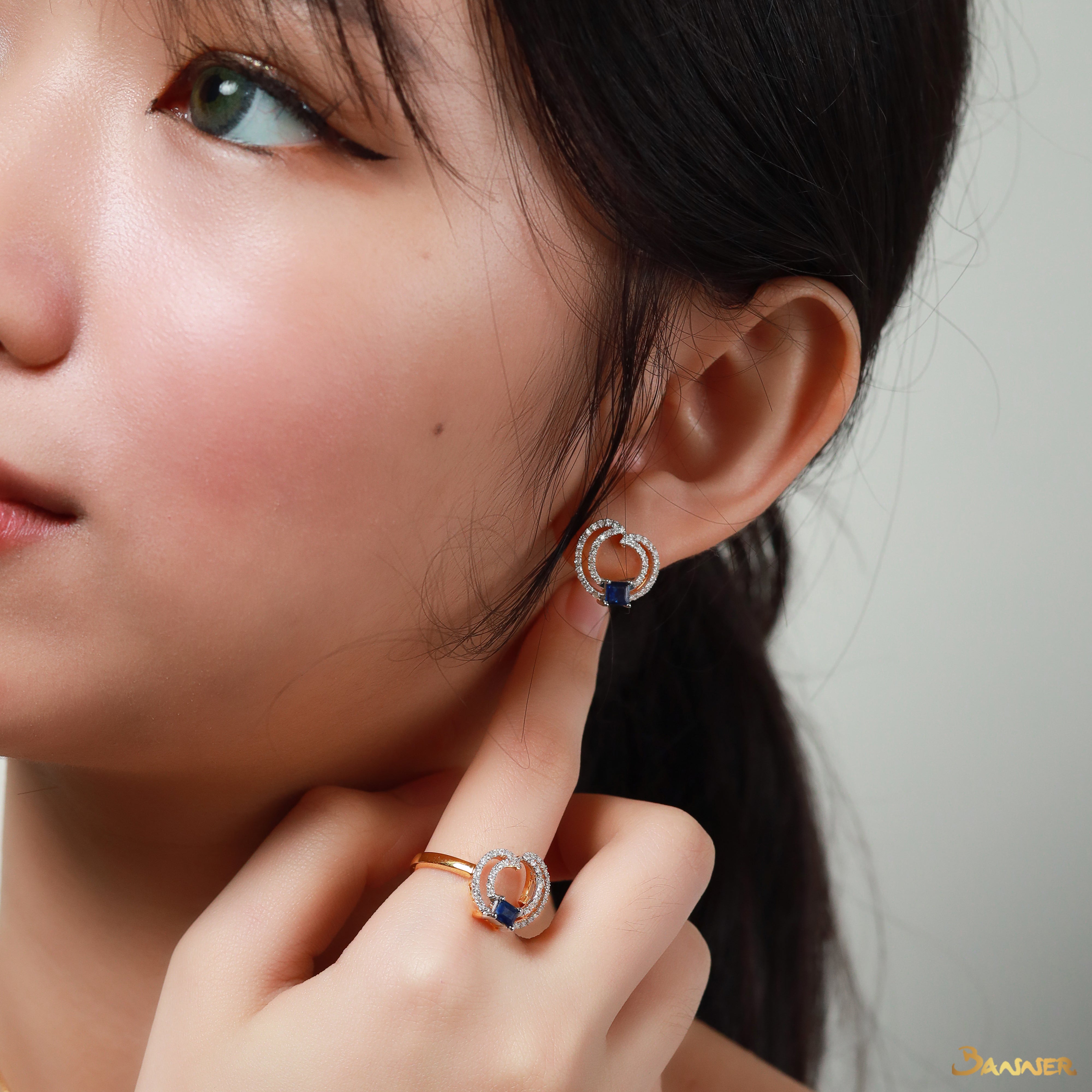 Sapphire and Diamond Double Helix Earrings