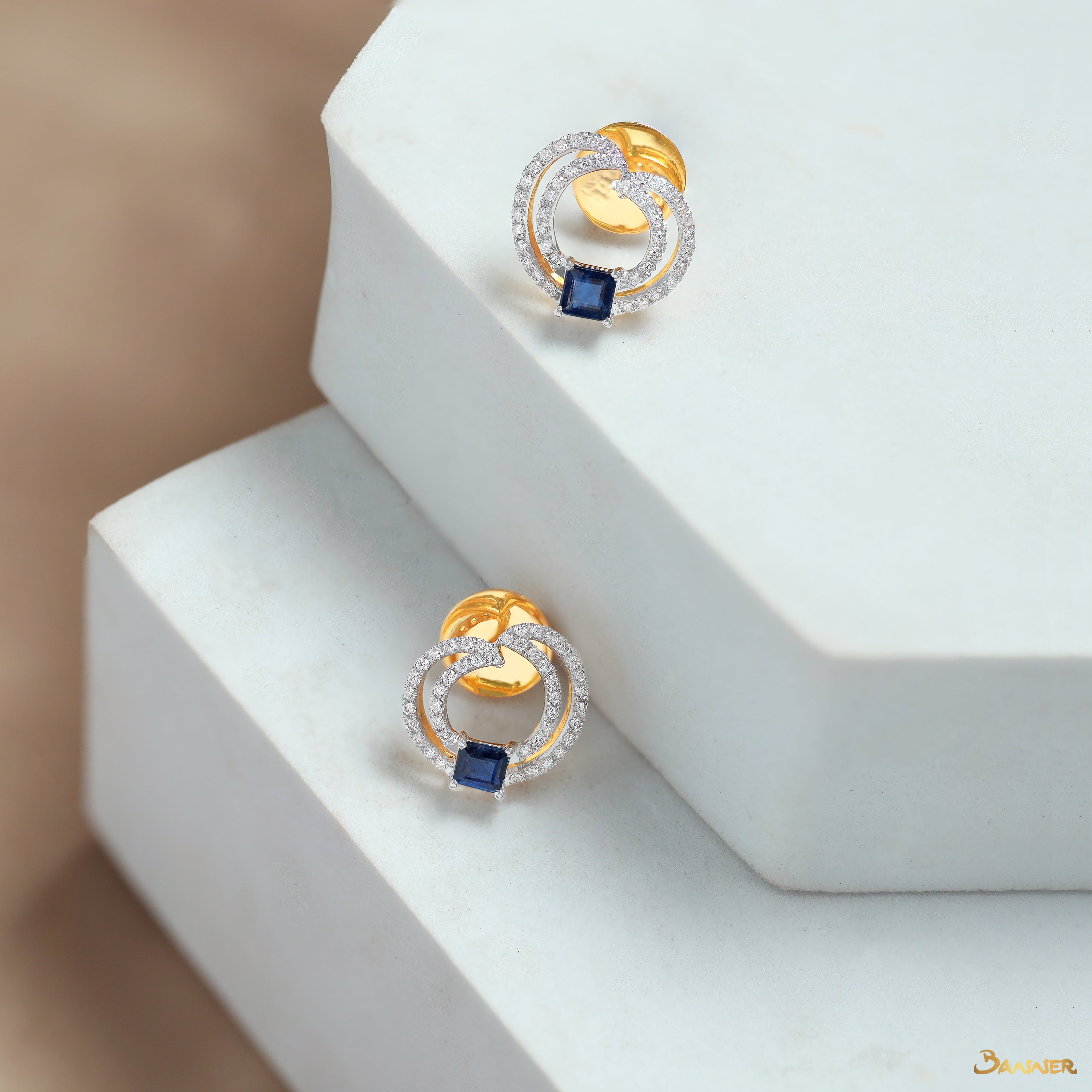 Sapphire and Diamond Double Helix Earrings