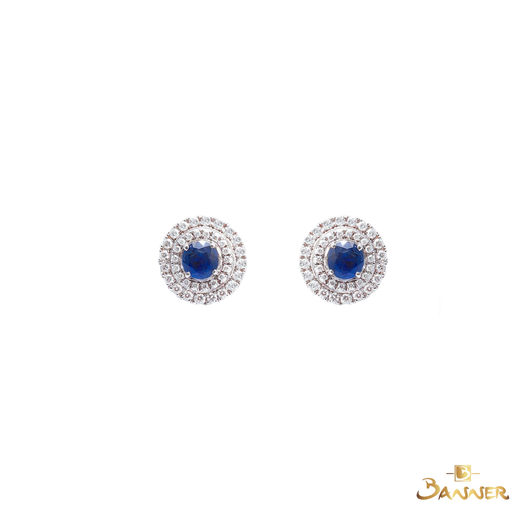 Natural Burmese Sapphire and Diamond Double Halo Earrings (2 Sapphires 2.88 cts.)