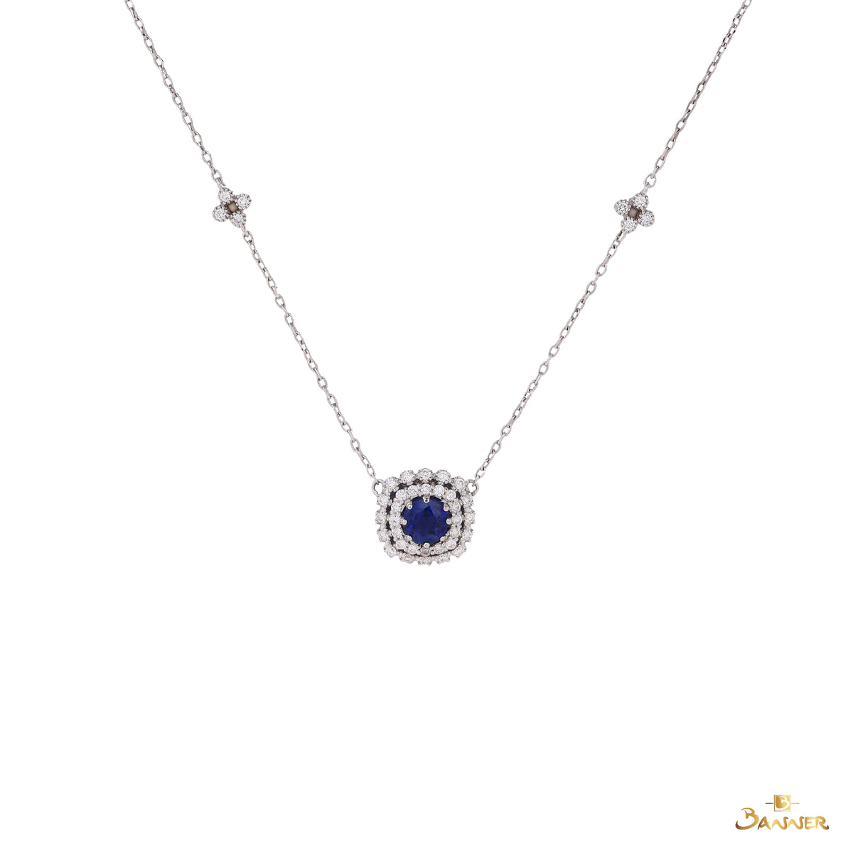 Sapphire and Diamond Double Halo Necklace