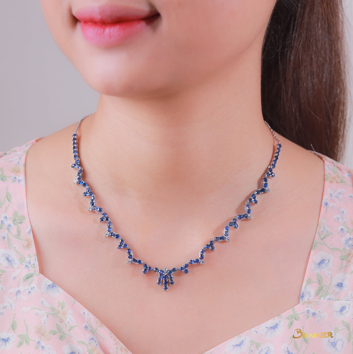 Sapphire and Diamond Floral Necklace