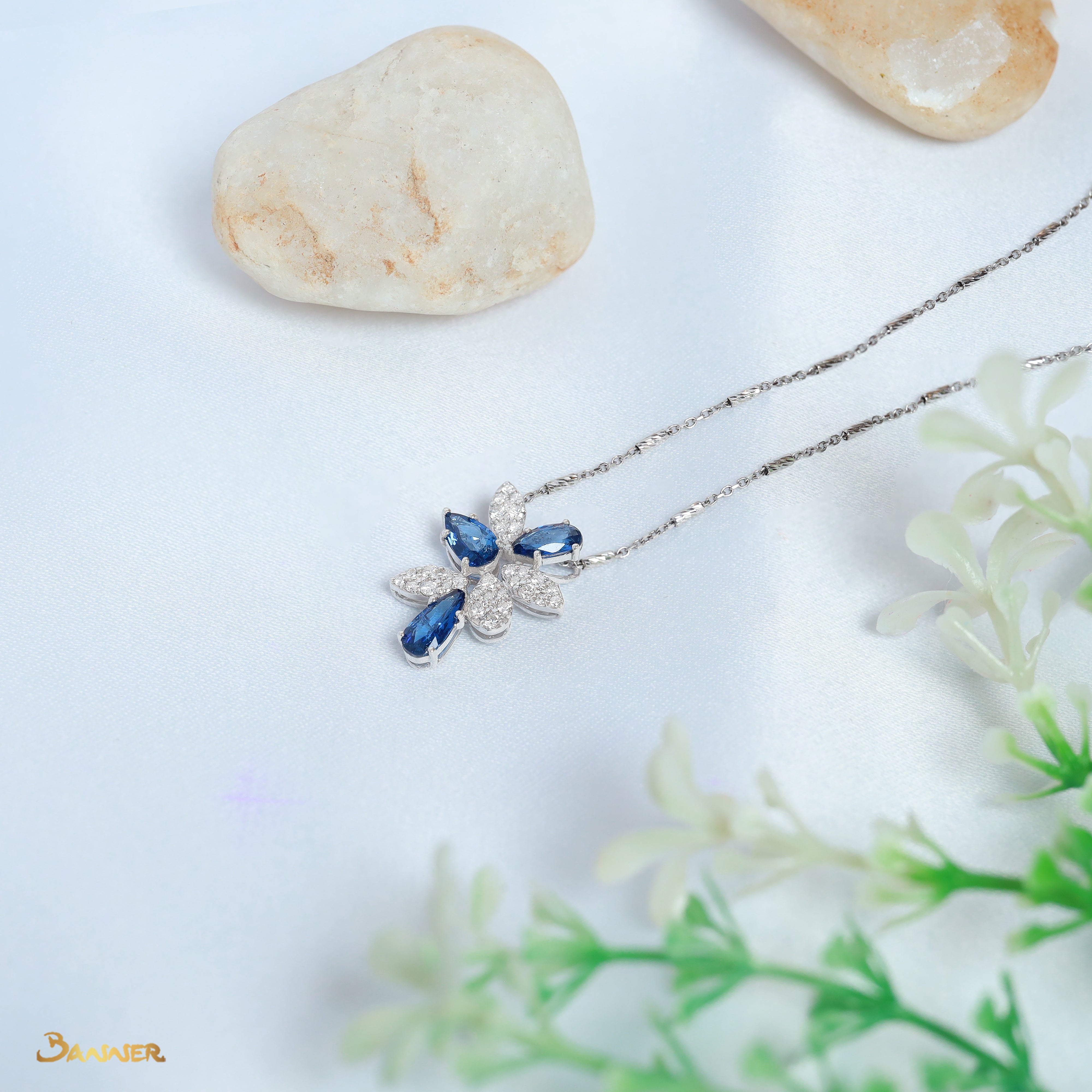 Sapphire and Diamond Floral Pendant