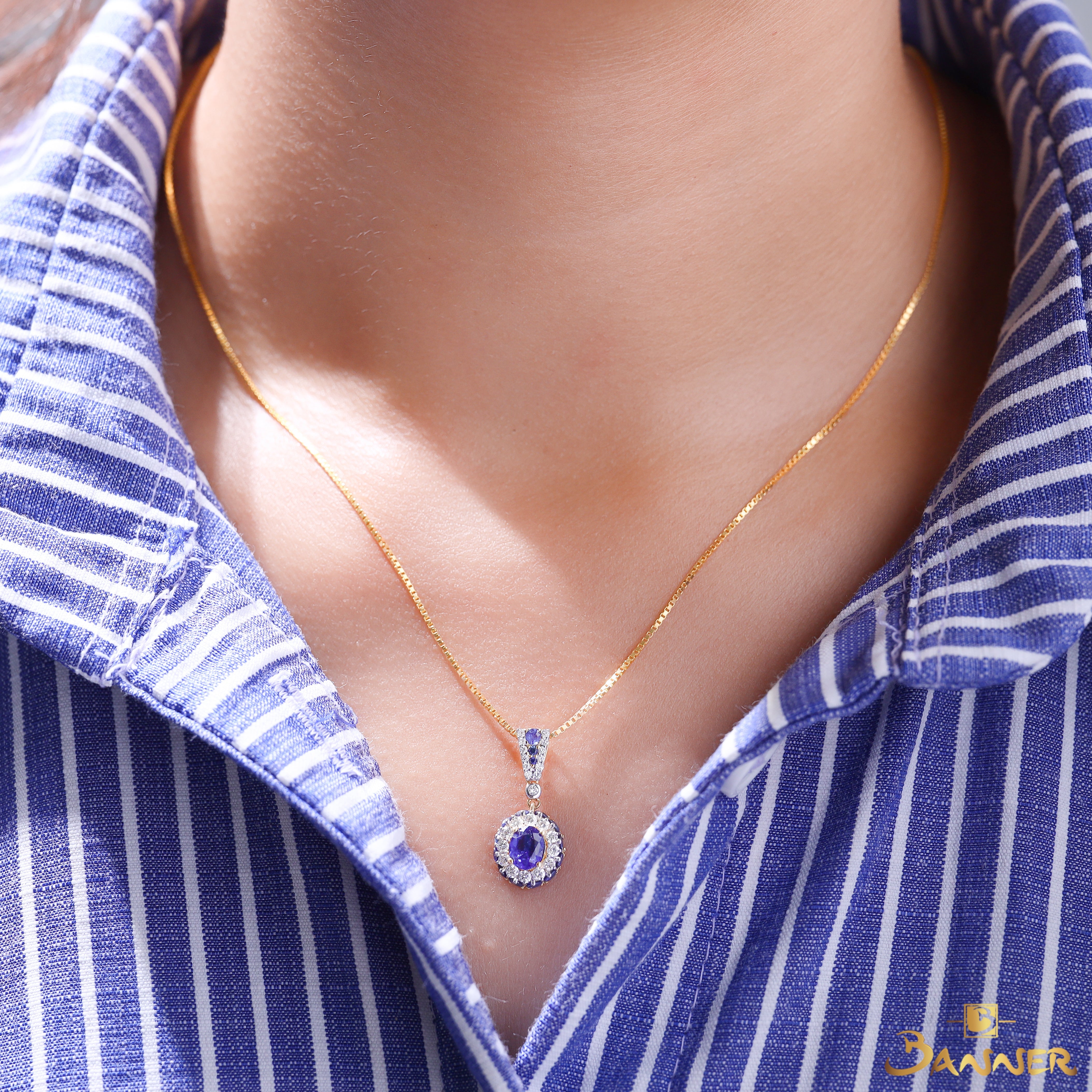 Sapphire and Diamond Dahlia Pendant
