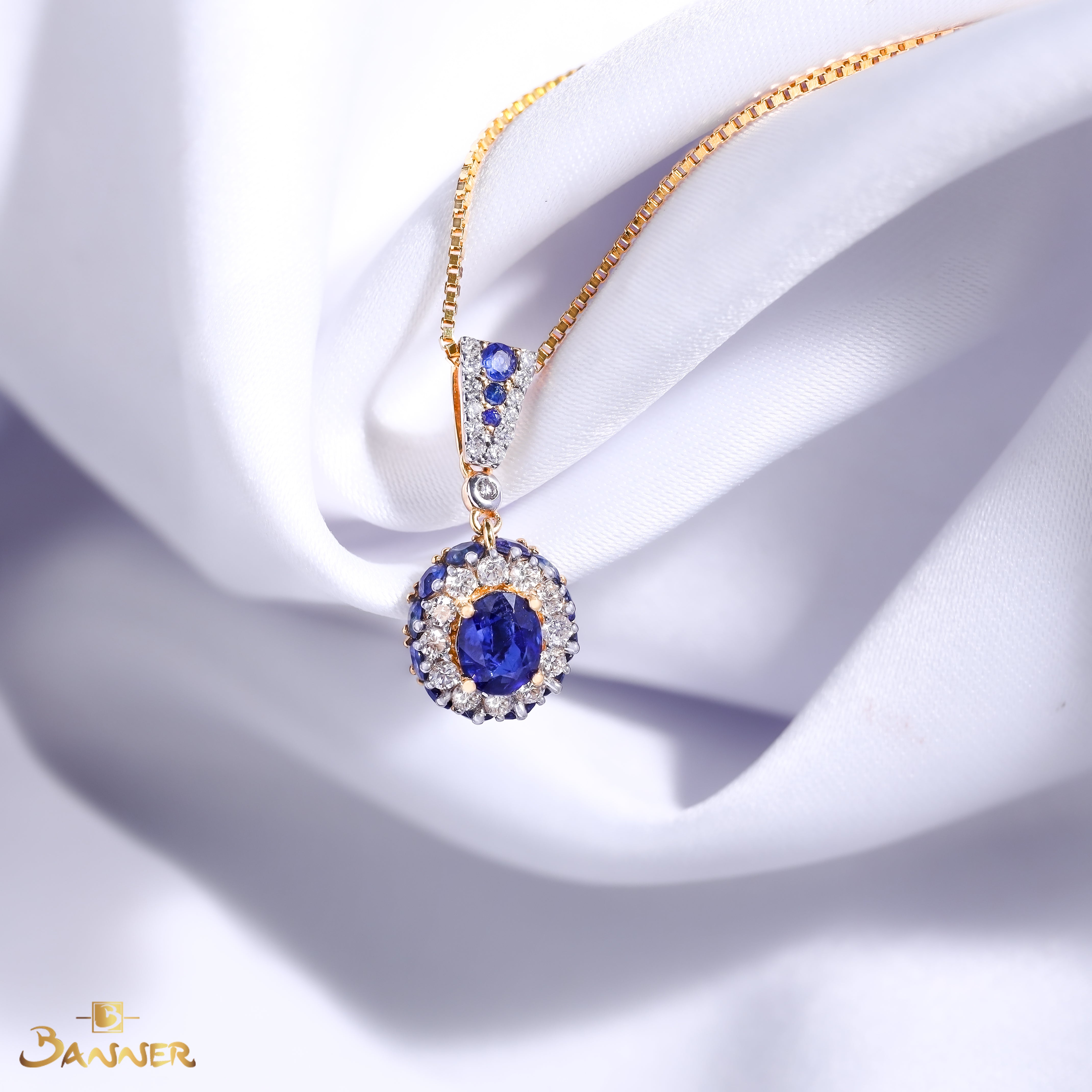 Sapphire and Diamond Dahlia Pendant