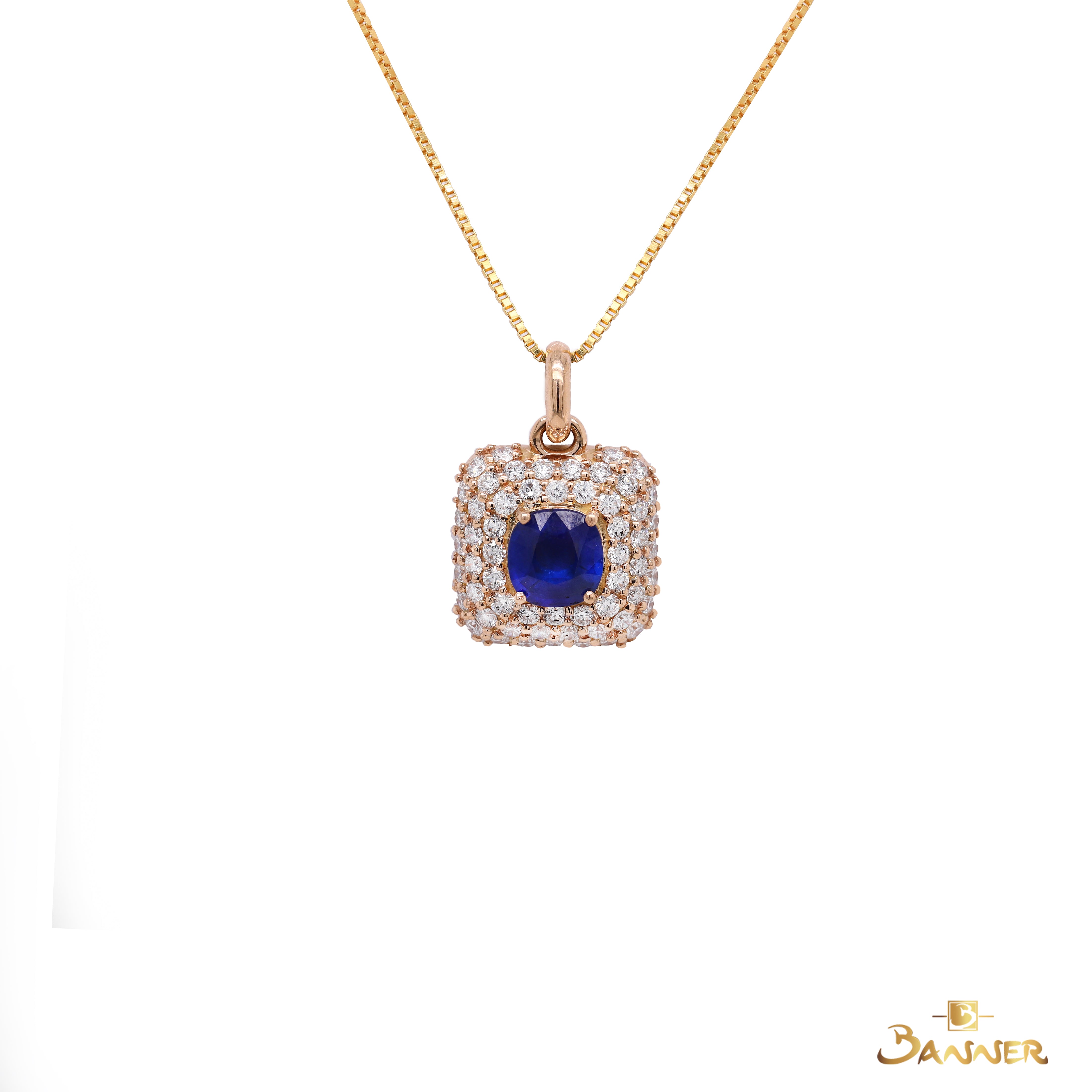 Sapphire and Diamond Halo Pendant