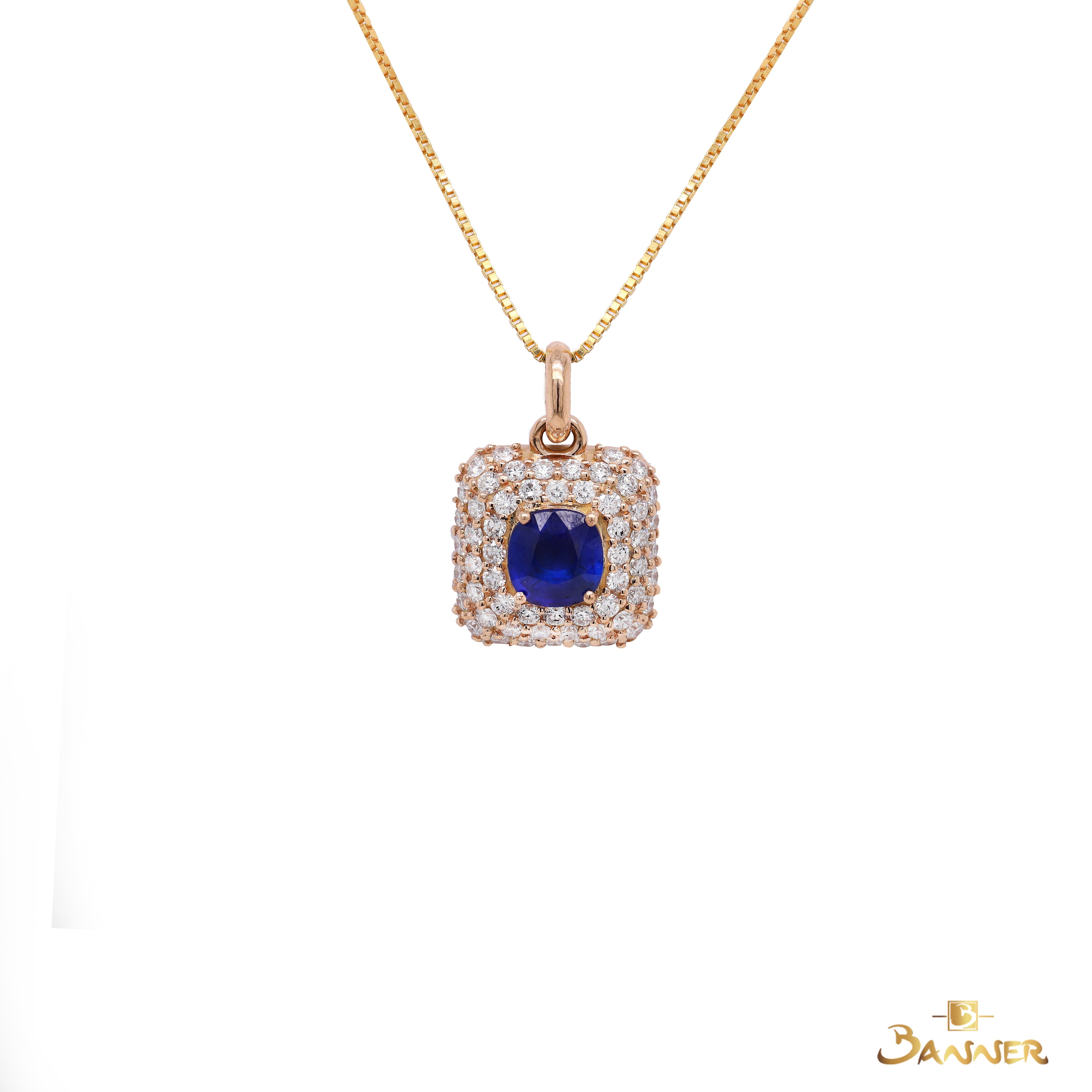 Sapphire and Diamond Halo Pendant