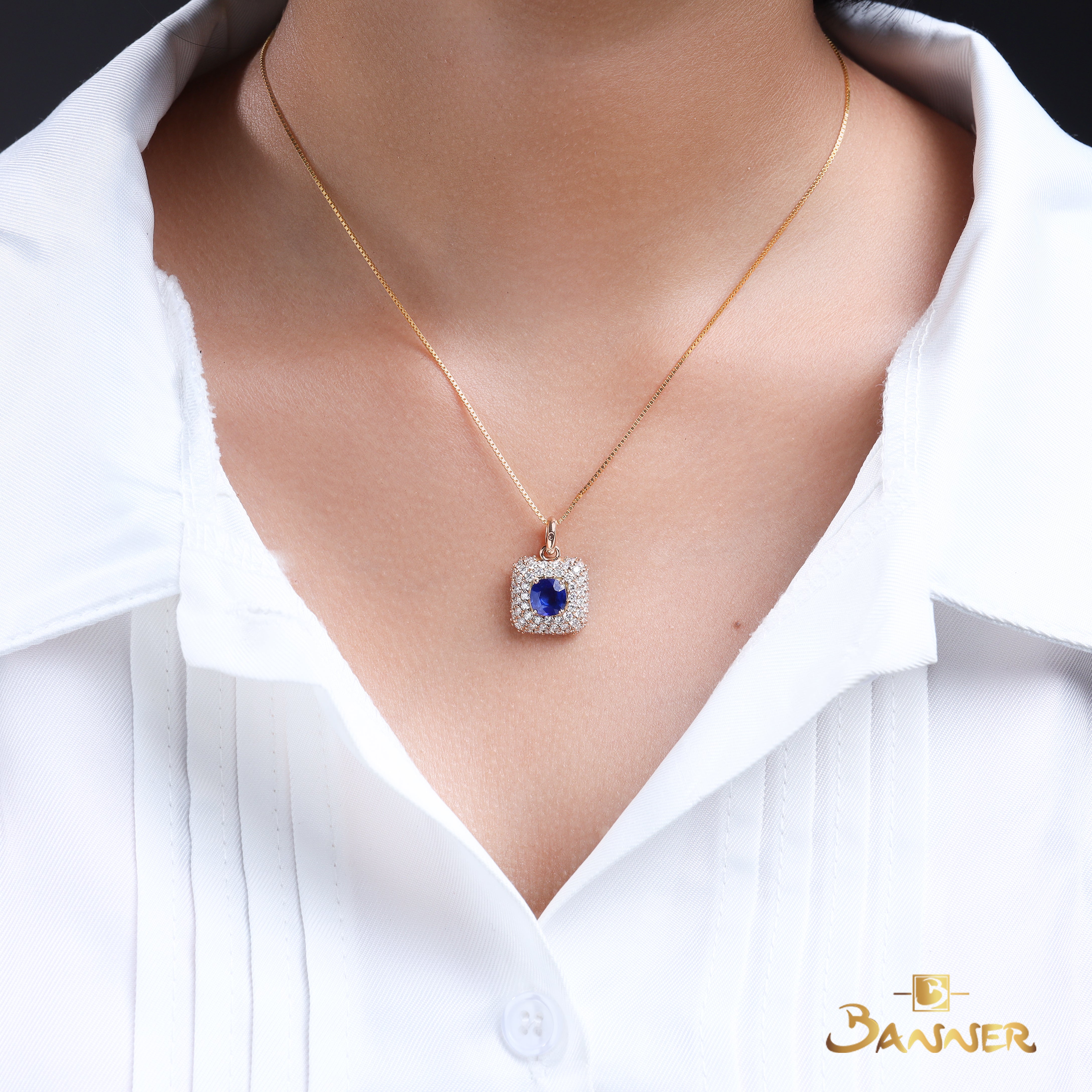 Sapphire and Diamond Halo Pendant