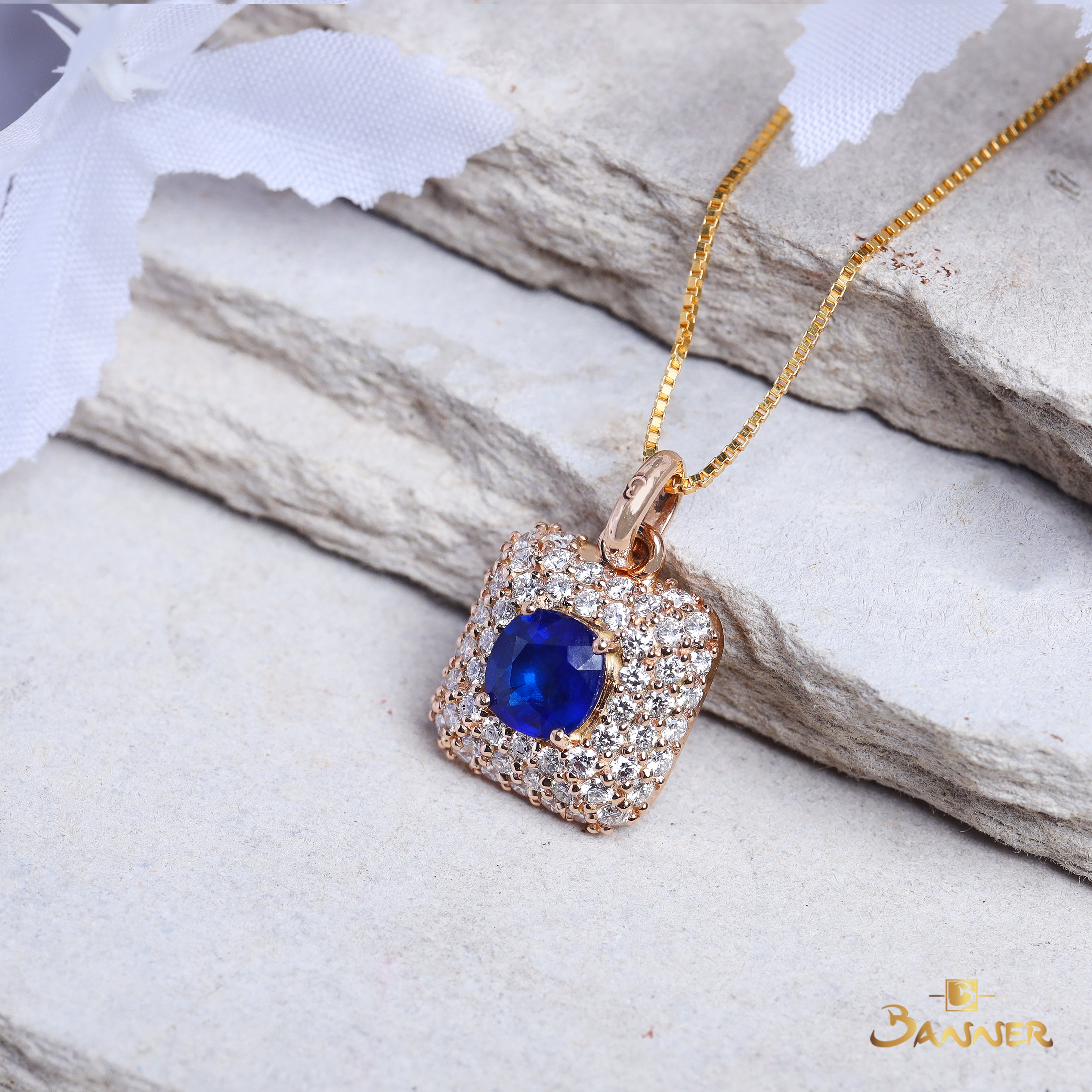 Sapphire and Diamond Halo Pendant
