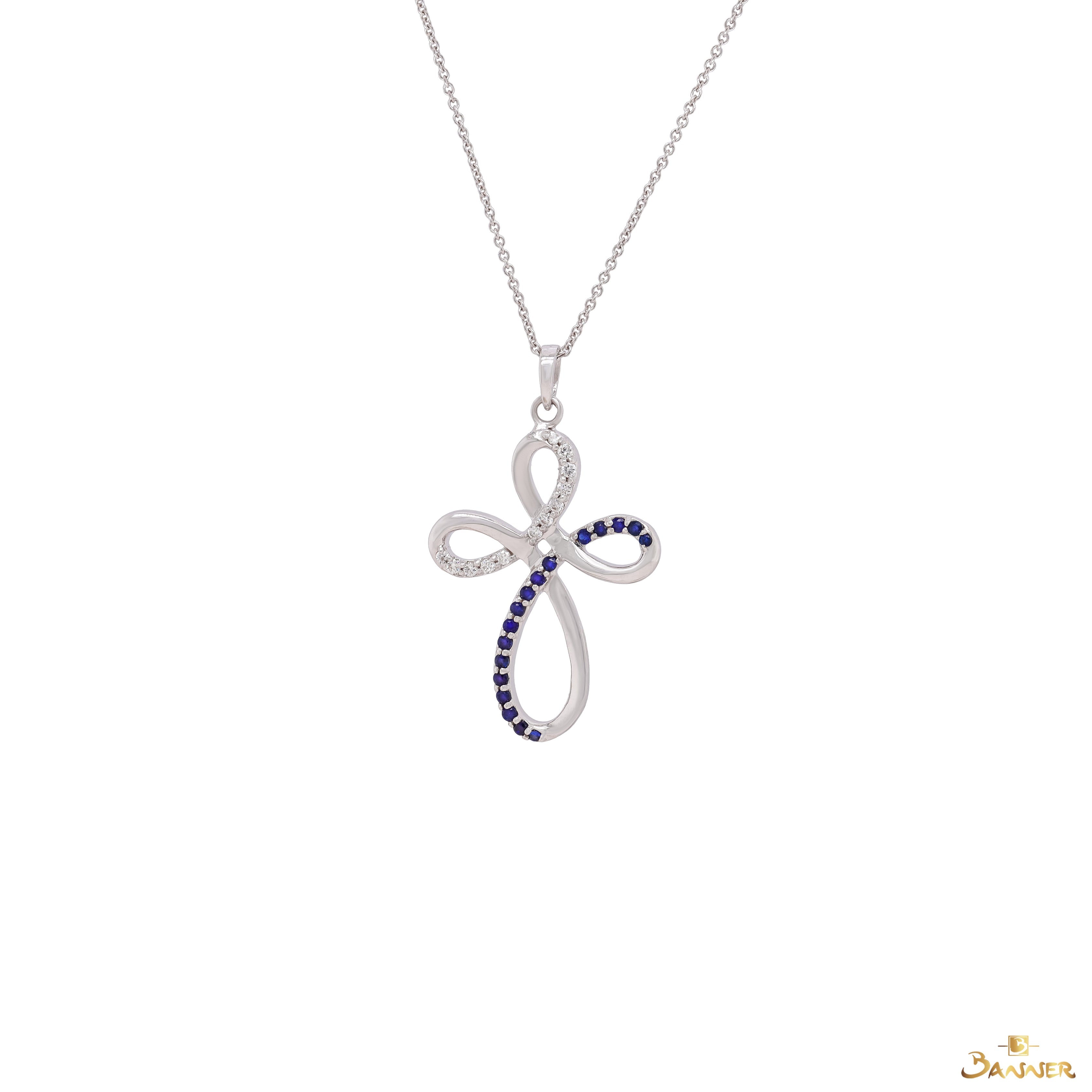 Sapphire and Diamond Floral Cross Pendant