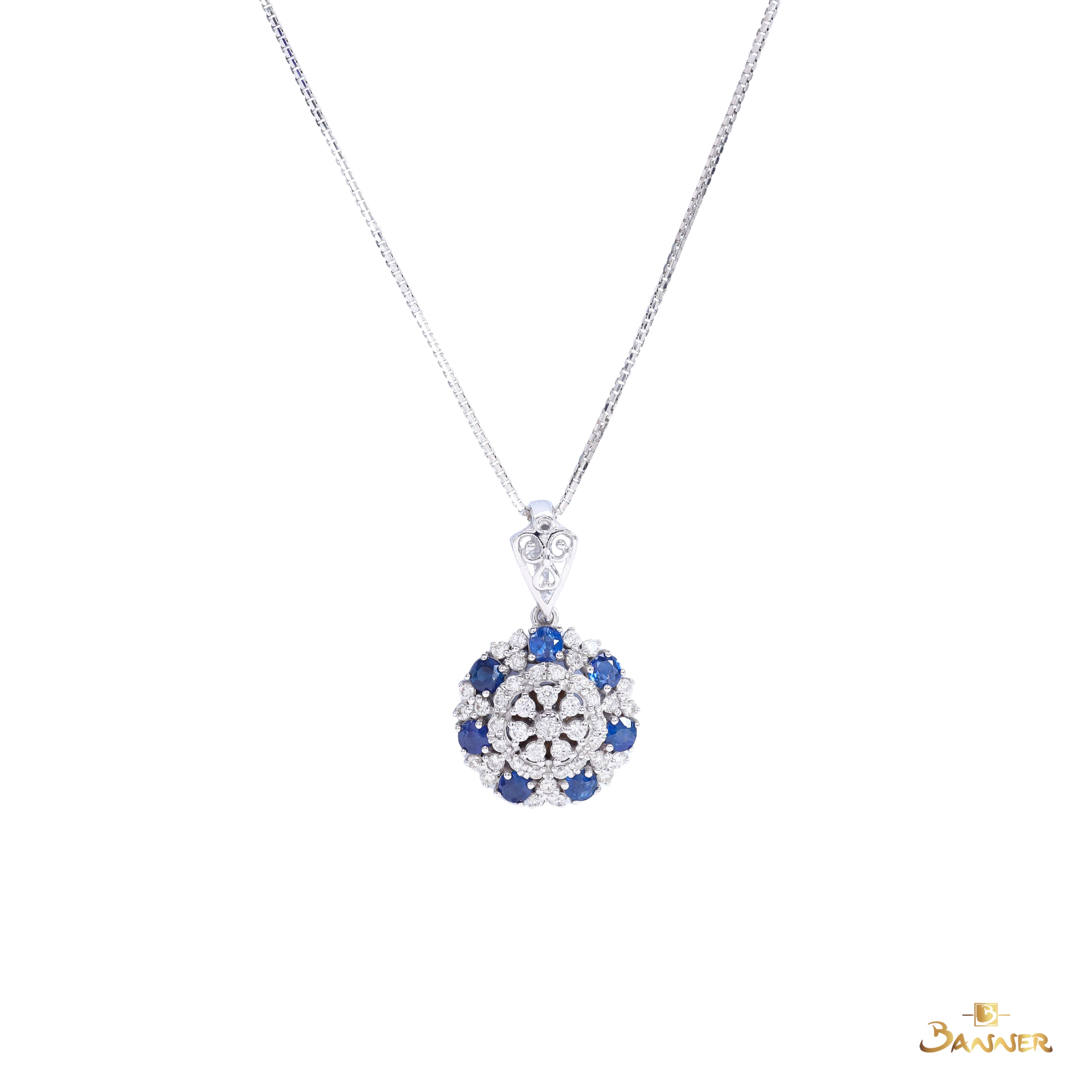Sapphire and Diamond Blossom Pendant