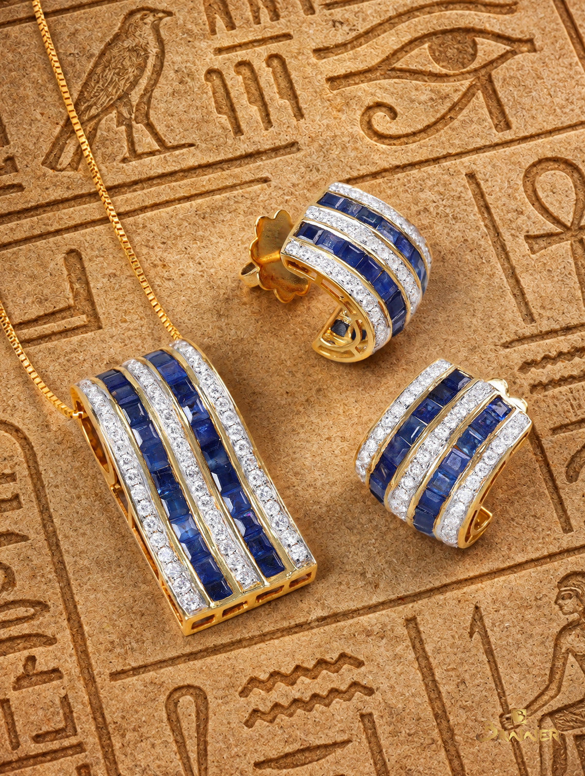 Emerald-cut Sapphire and Diamond Papyrus Pendant