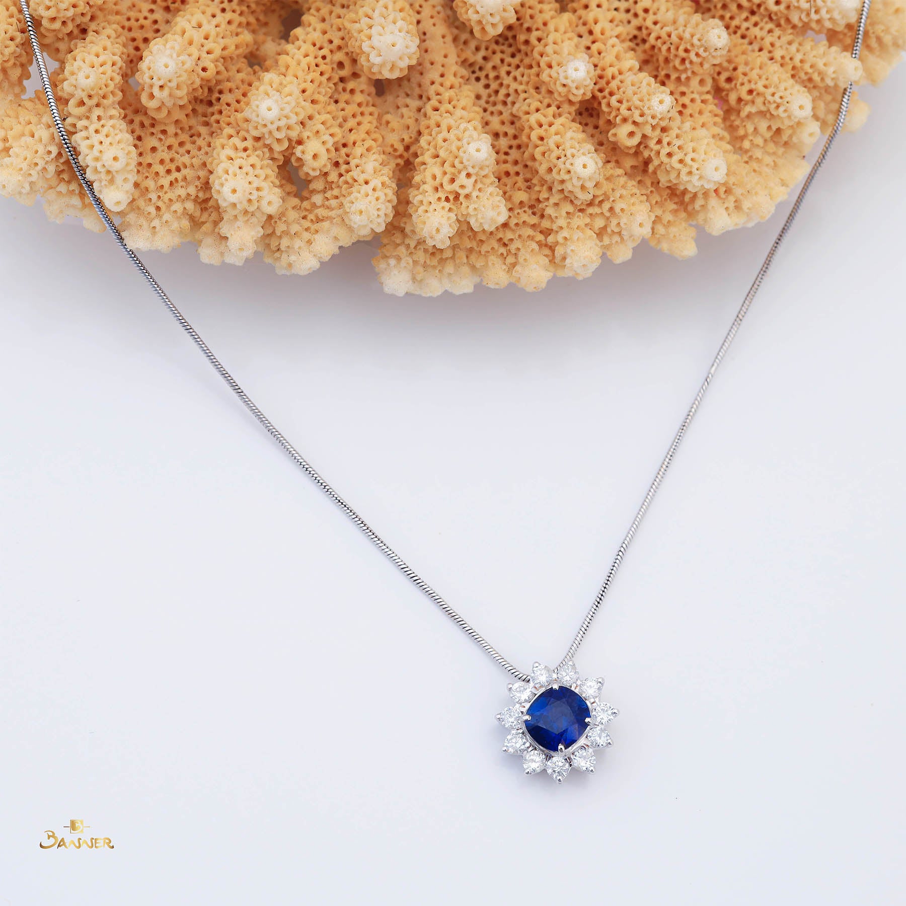 Sapphire and Diamond Sunflower Pendant