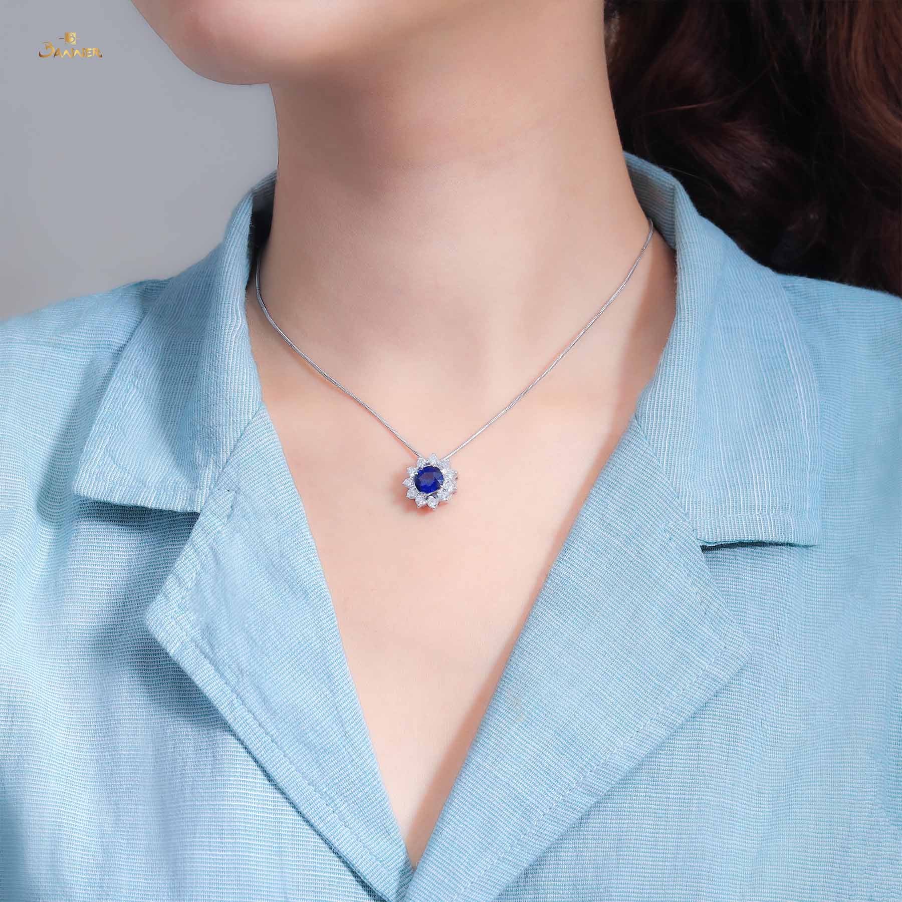 Sapphire and Diamond Sunflower Pendant