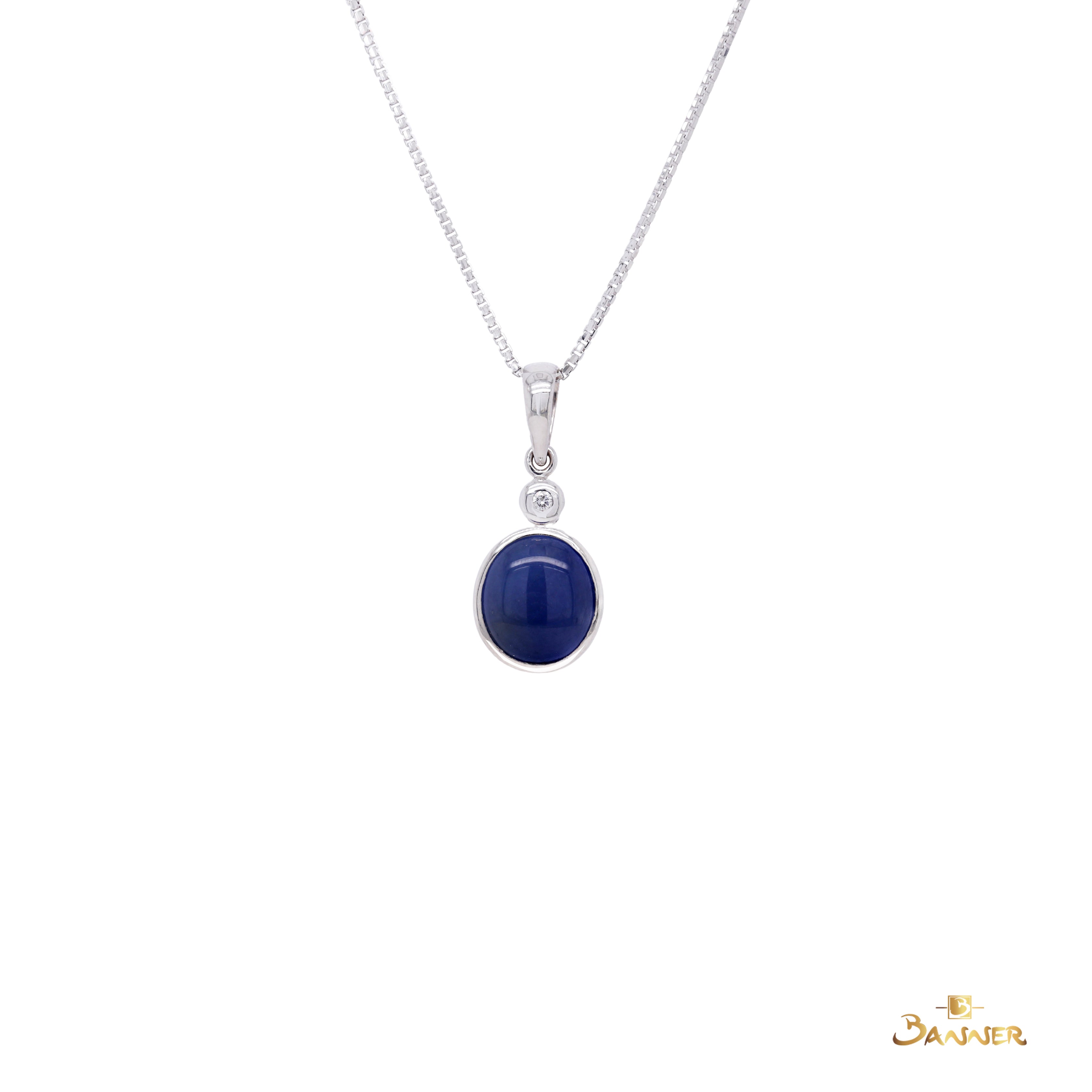 Star Sapphire Cabochon and Diamond Pendant