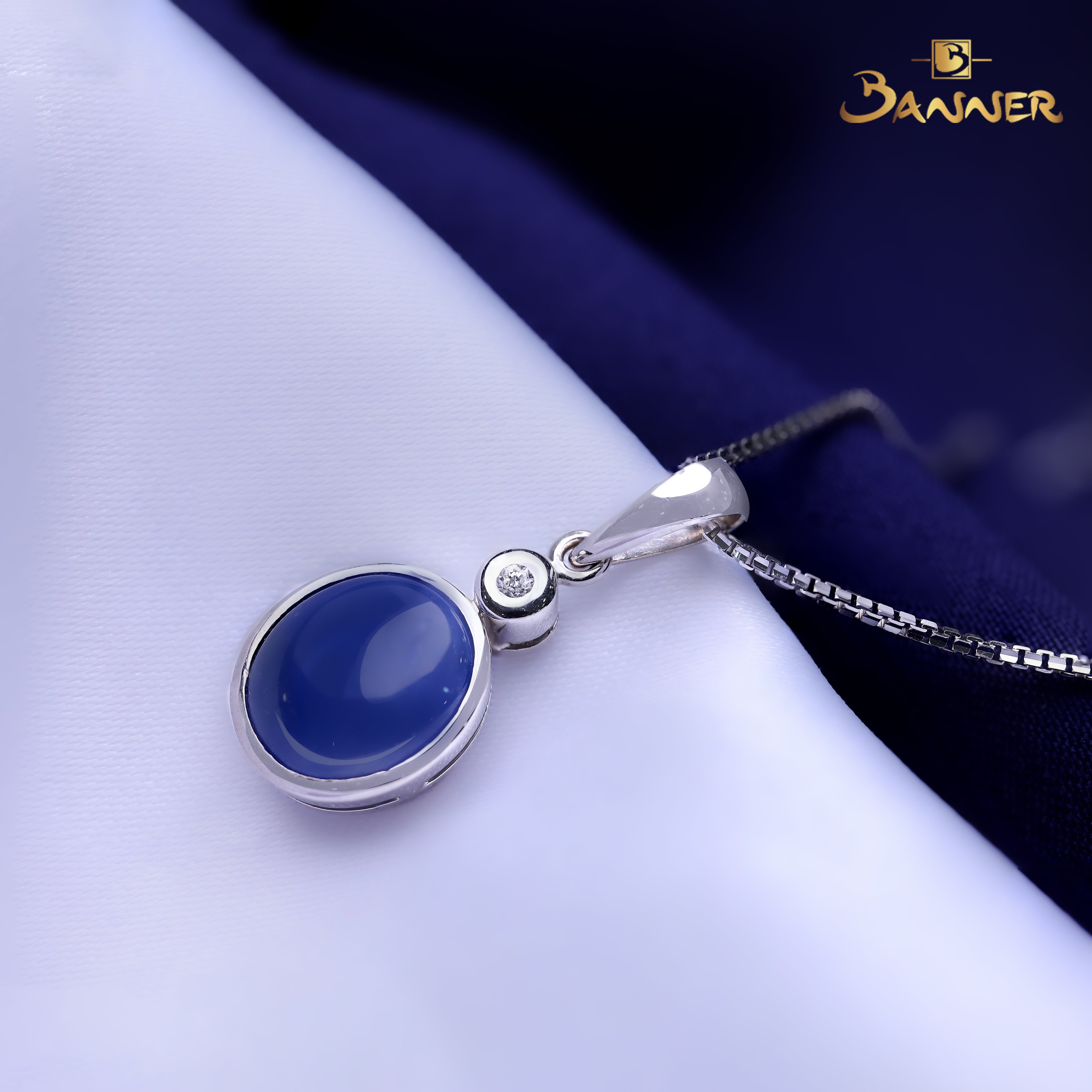 Star Sapphire Cabochon and Diamond Pendant